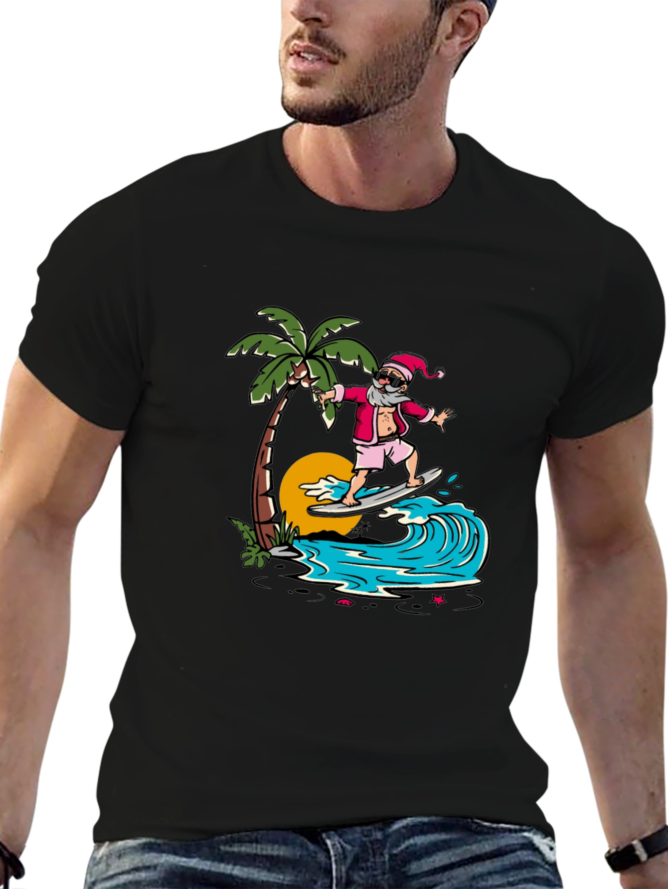 Surfing Santa Graphic Tee - Tropical Christmas
