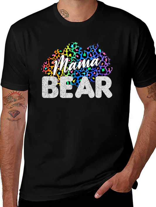 Mama Bear Graphic Tee - Leopard Print Design