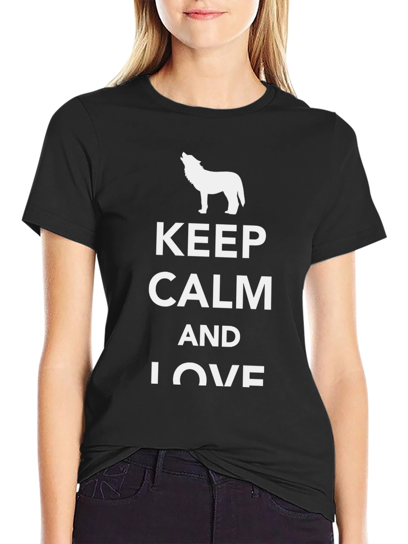 Keep Calm Wolf T-Shirt -  Casual Black Tee