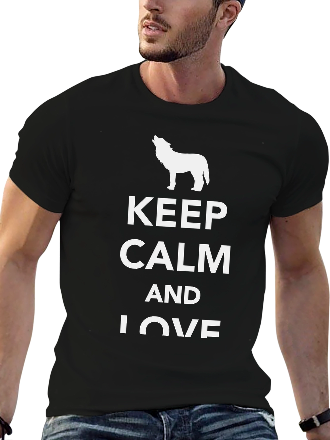 Keep Calm Wolf T-Shirt -  Casual Black Tee