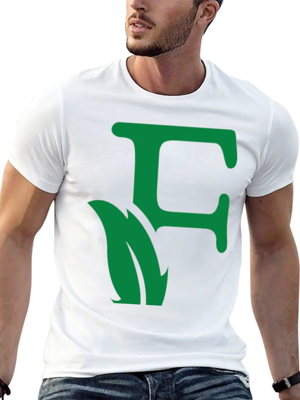 Green Leaf Initial F Black T-Shirt