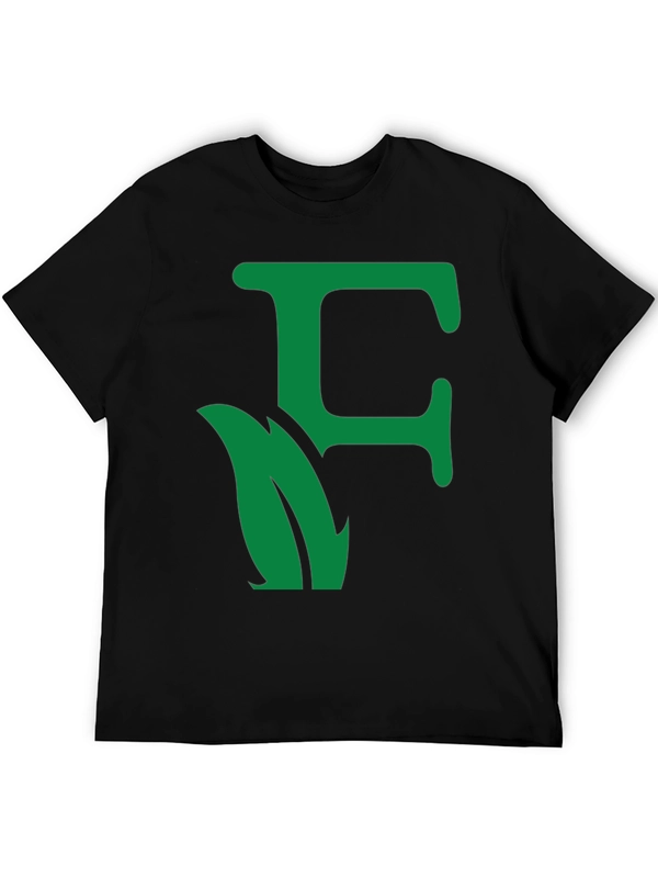 Green Leaf Initial F Black T-Shirt