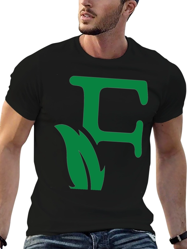 Green Leaf Initial F Black T-Shirt