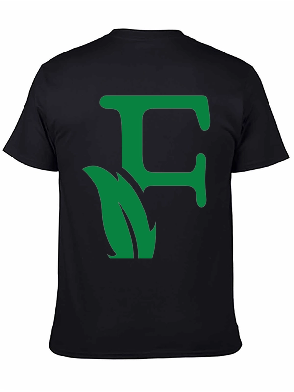 Green Leaf Initial F Black T-Shirt