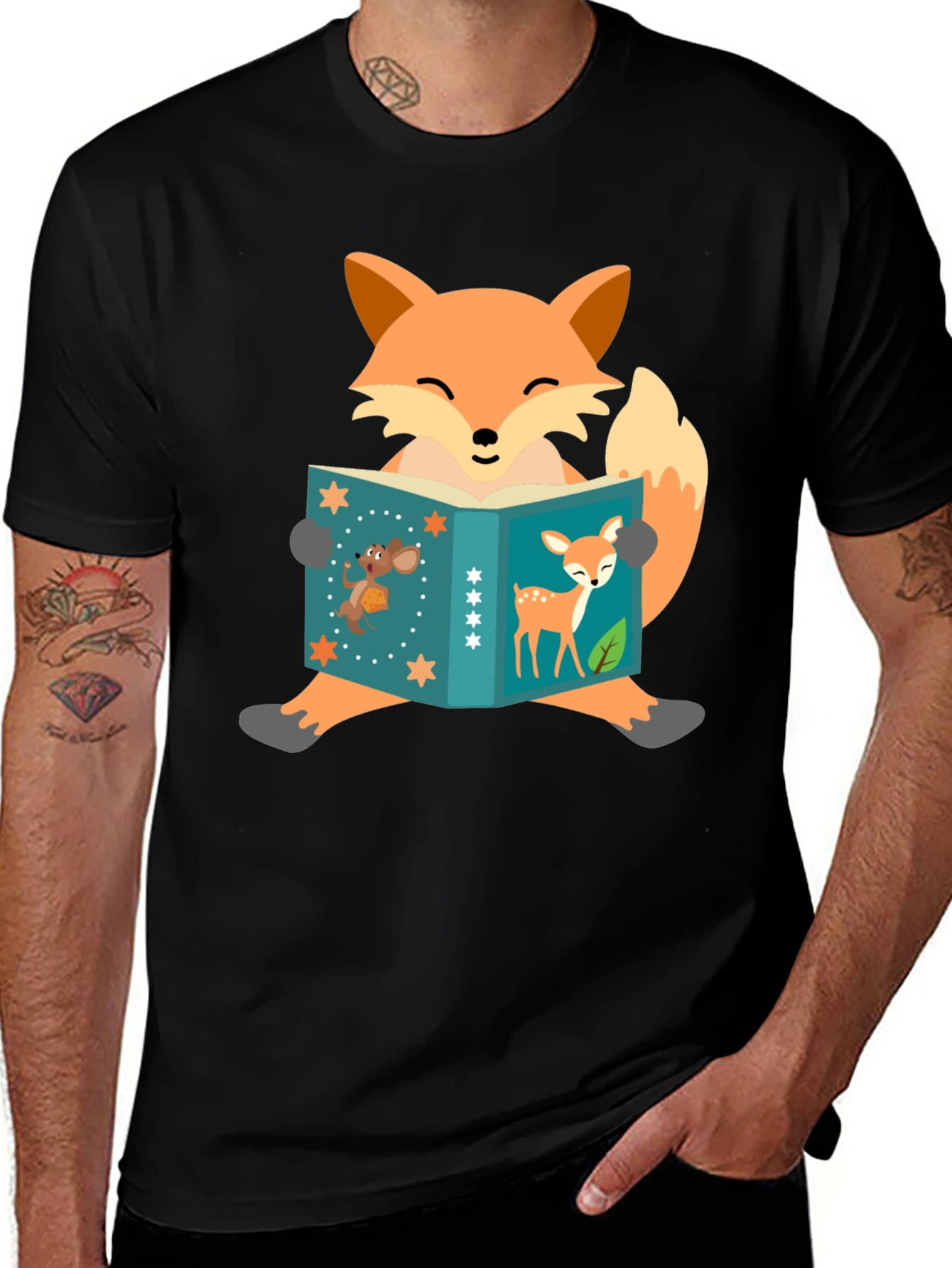 Fox Reading Book T-Shirt - Fun Animal Design