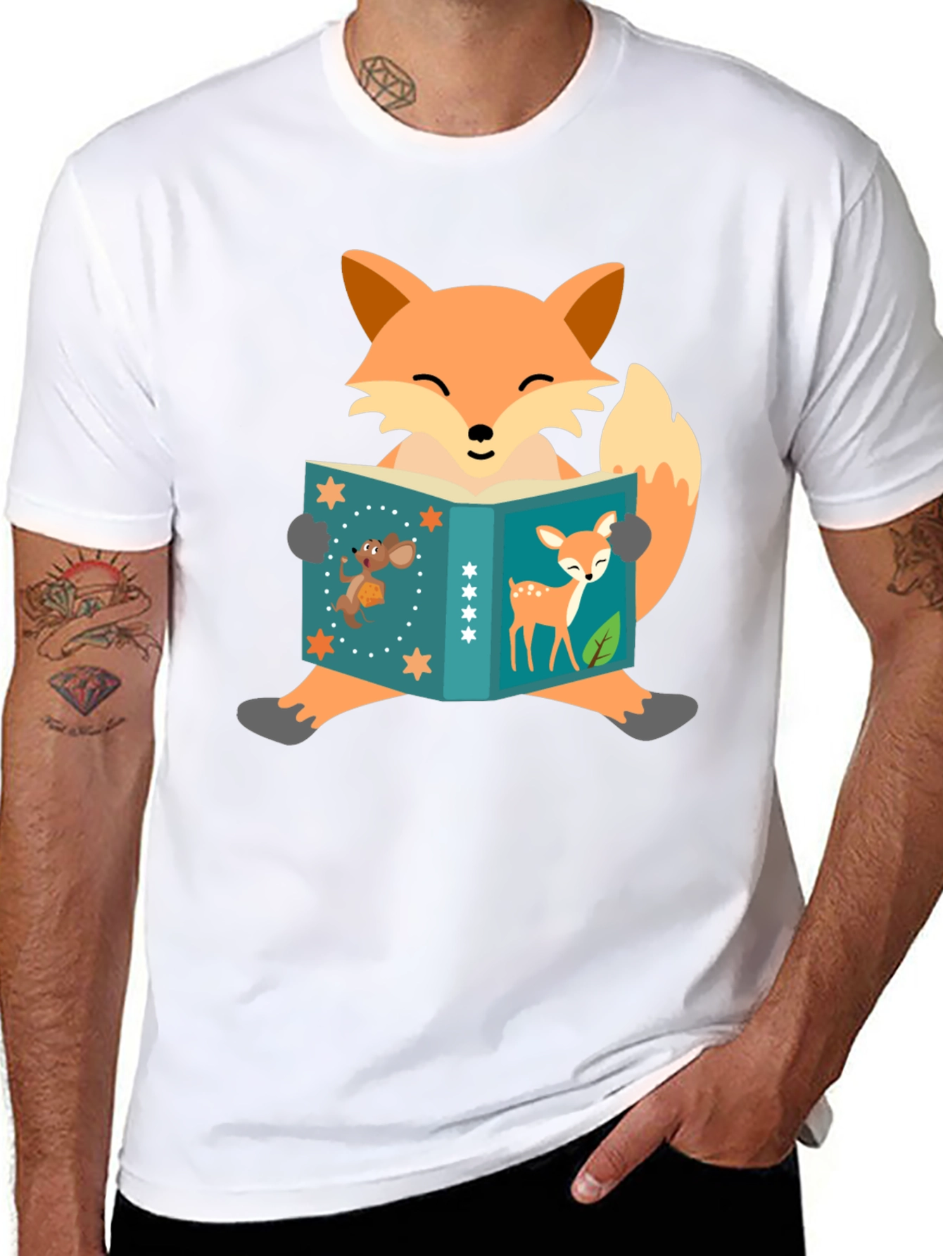 Fox Reading Book T-Shirt - Fun Animal Design