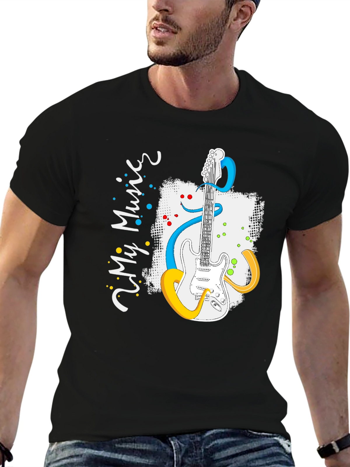 My Music Guitar Graphic Tee - Black Cotton T-Shirt