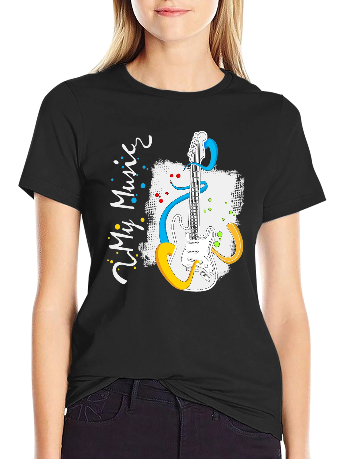 My Music Guitar Graphic Tee - Black Cotton T-Shirt