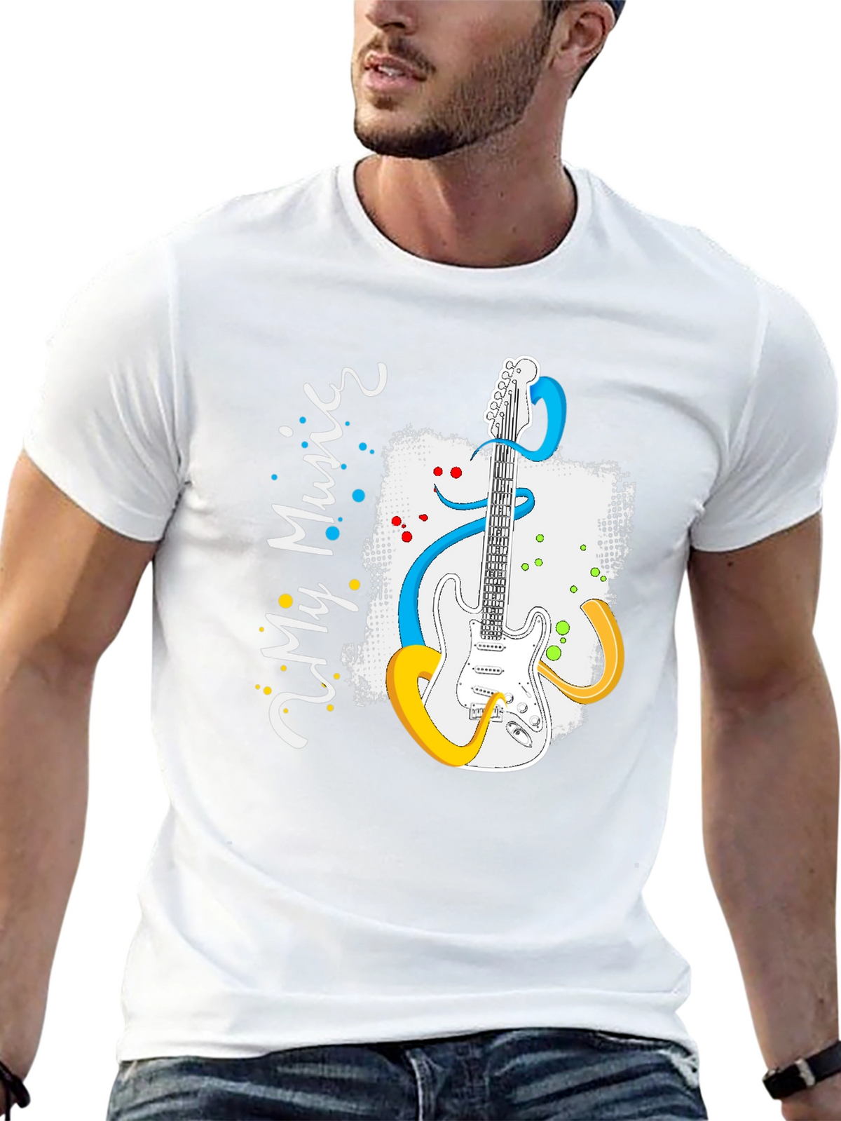 My Music Guitar Graphic Tee - Black Cotton T-Shirt