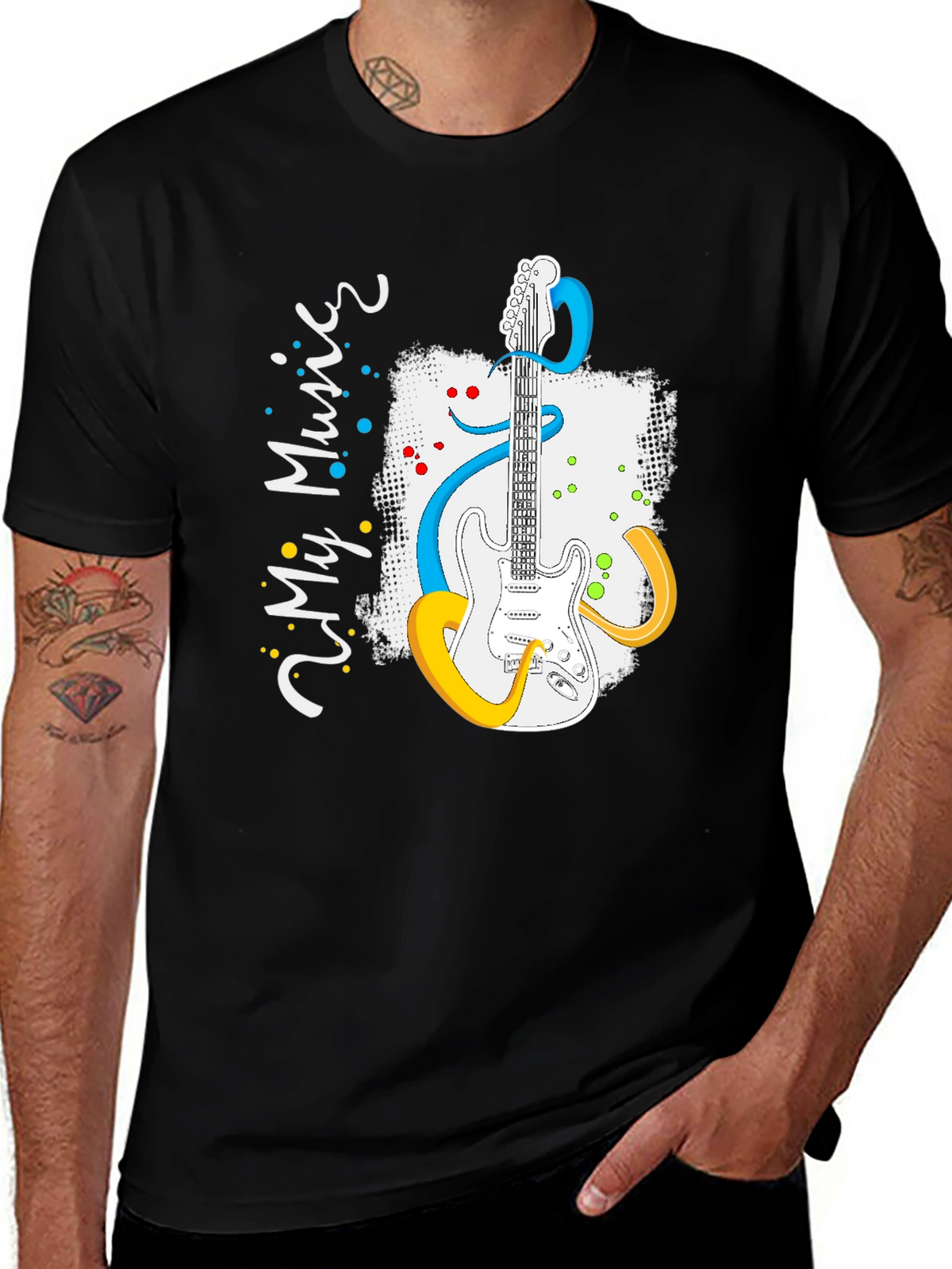 My Music Guitar Graphic Tee - Black Cotton T-Shirt