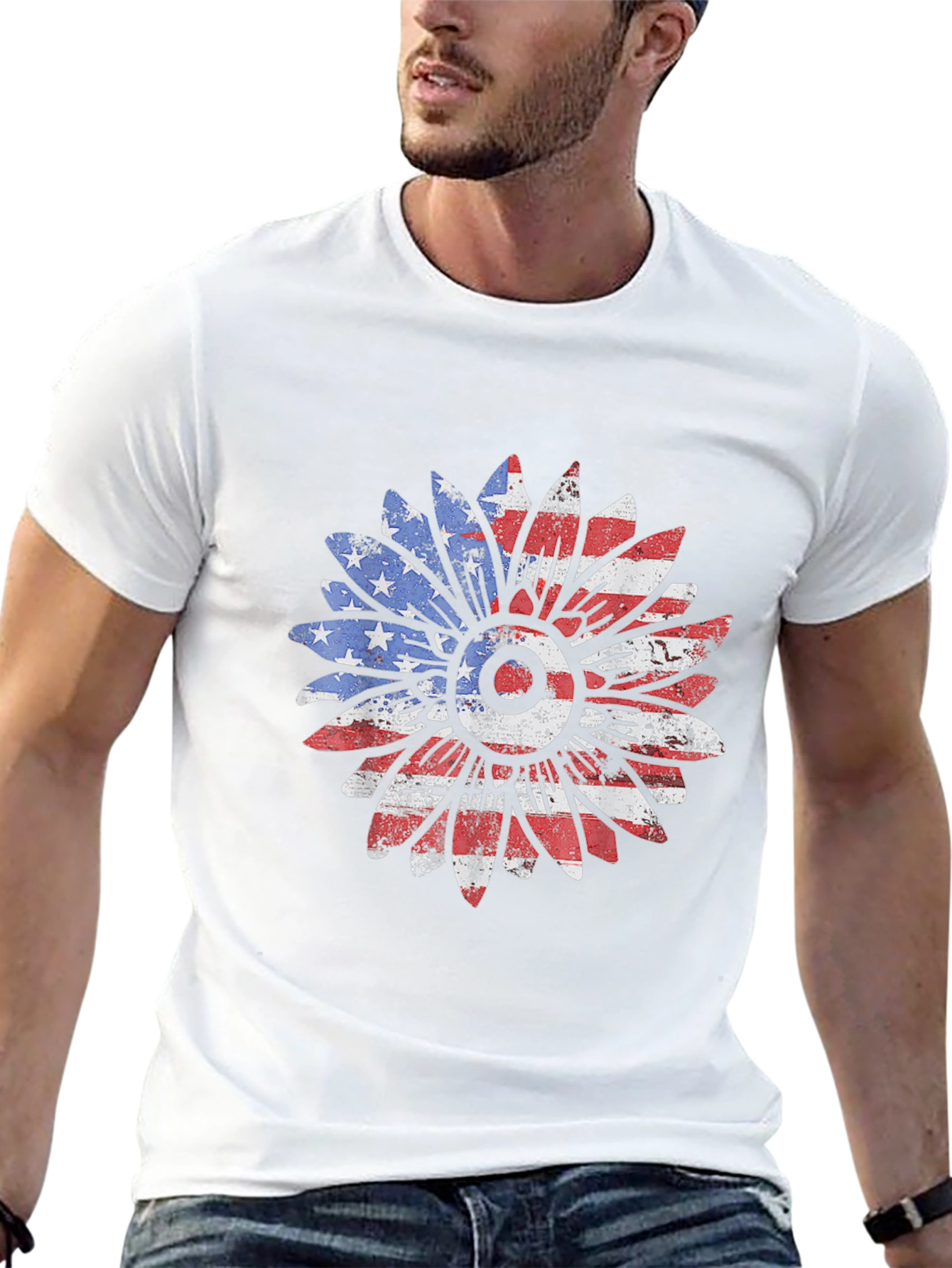 American Flag Sunflower Graphic T-Shirt