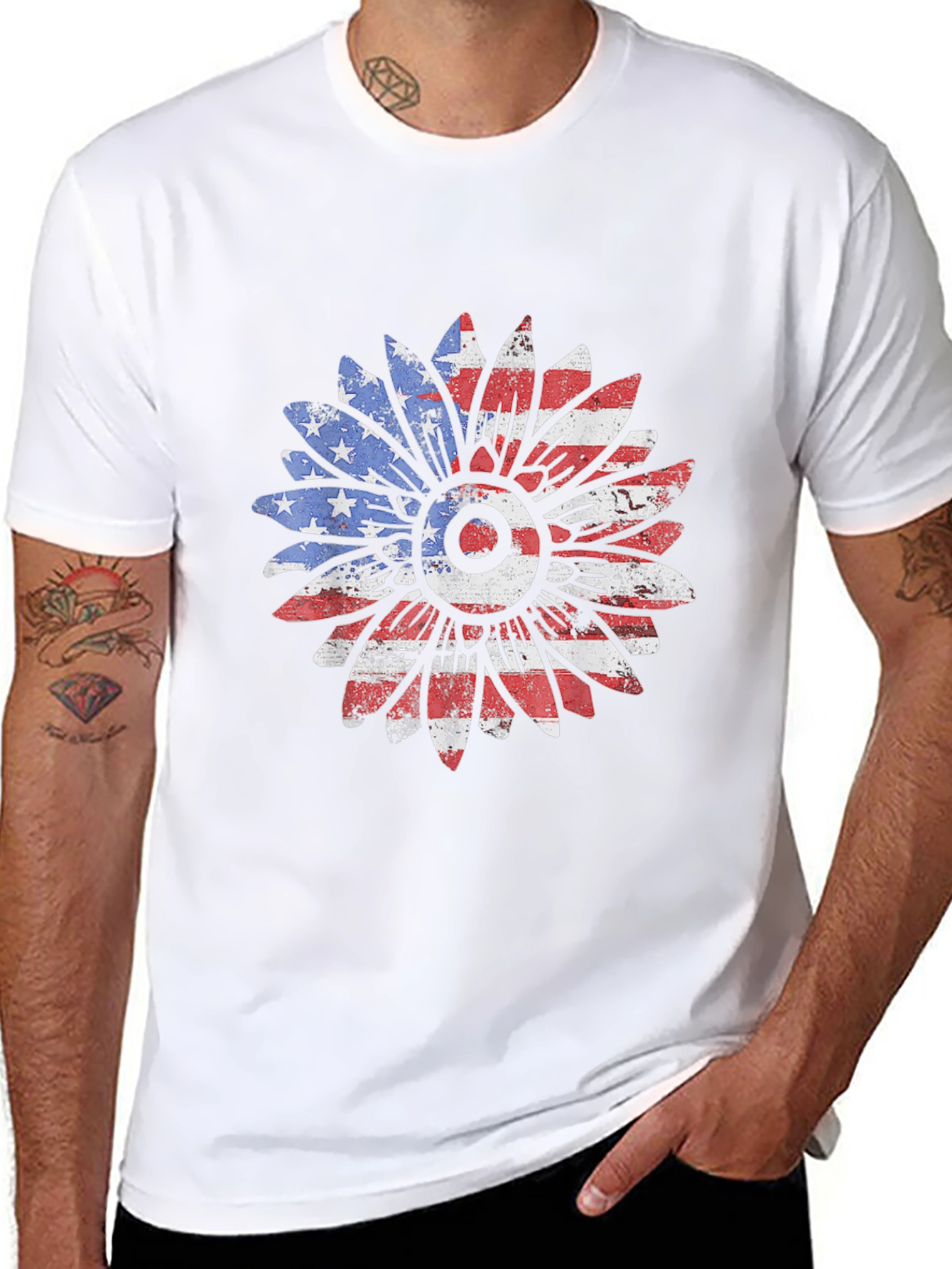 American Flag Sunflower Graphic T-Shirt
