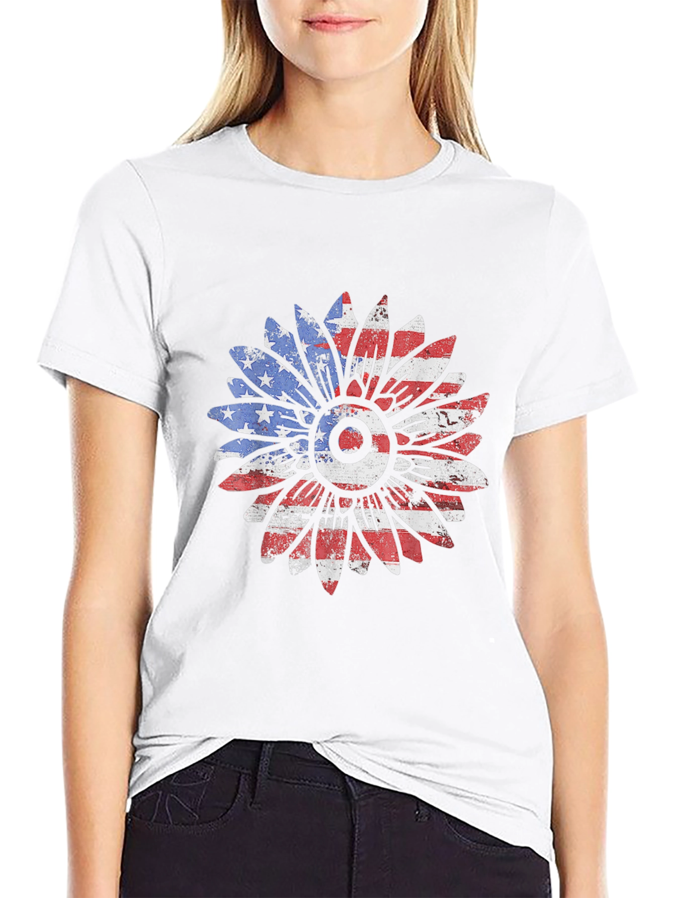 American Flag Sunflower Graphic T-Shirt