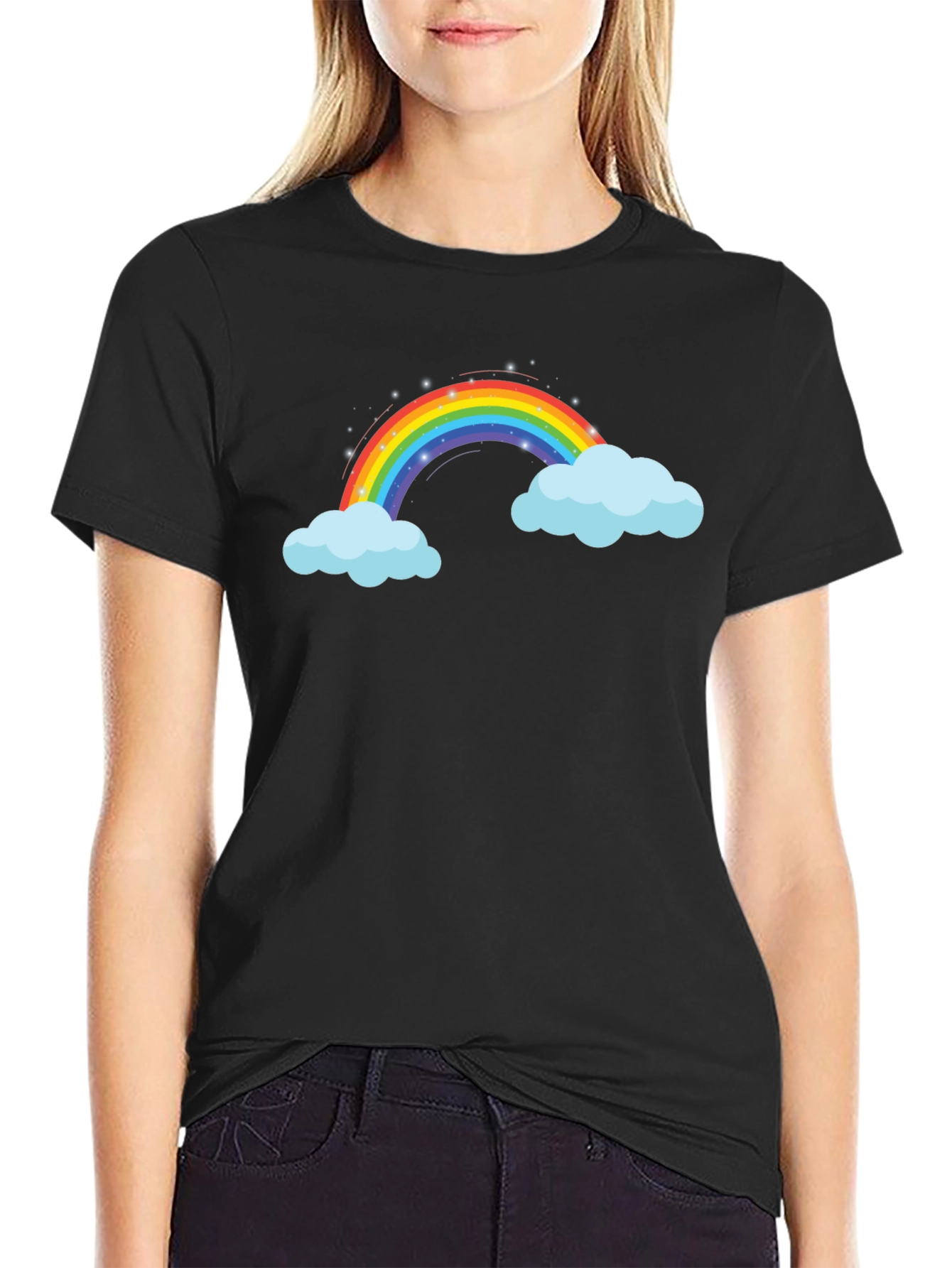 Rainbow Cloud Graphic Black T-Shirt