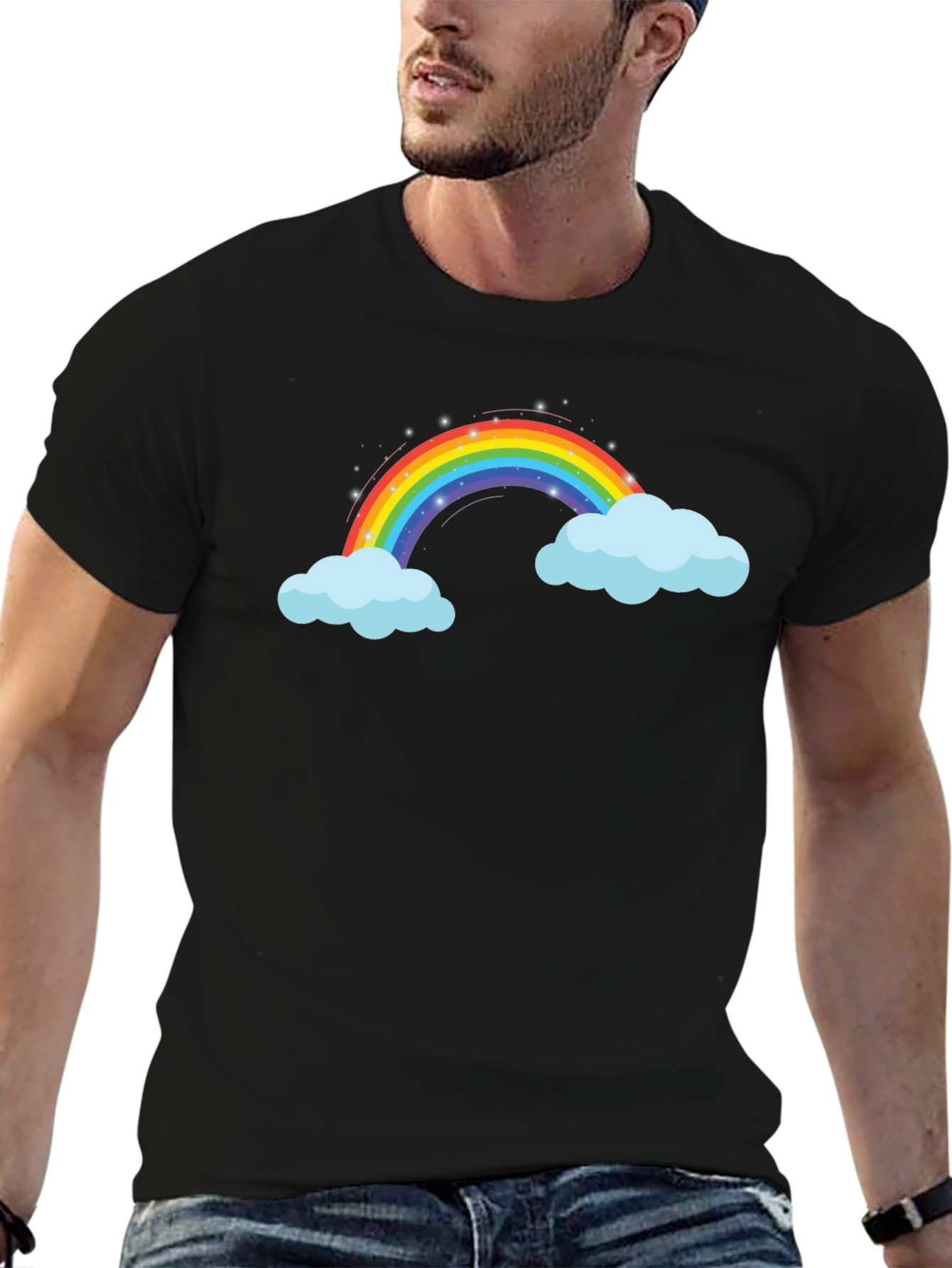 Rainbow Cloud Graphic Black T-Shirt