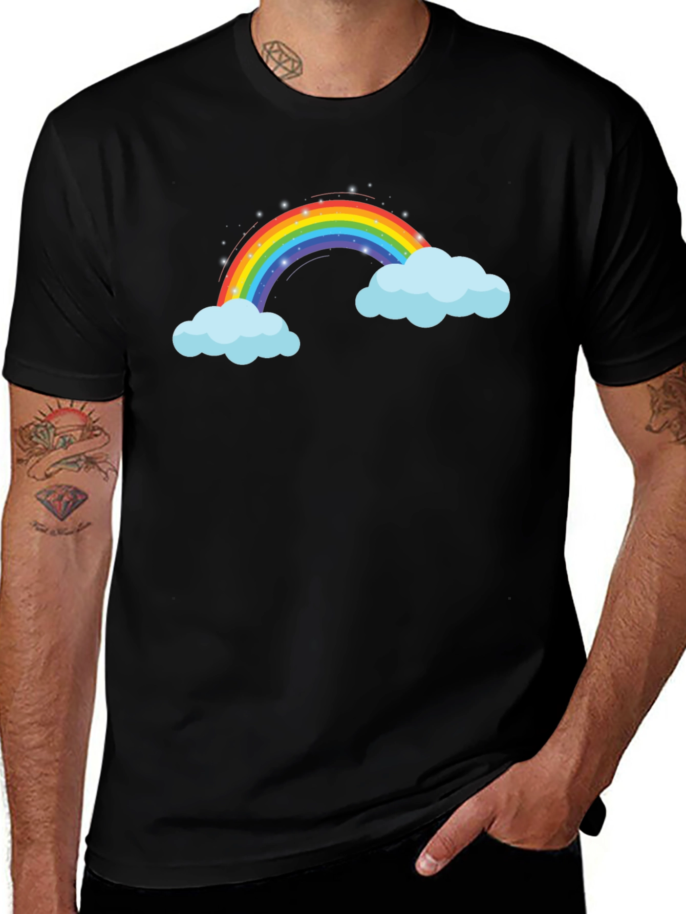 Rainbow Cloud Graphic Black T-Shirt