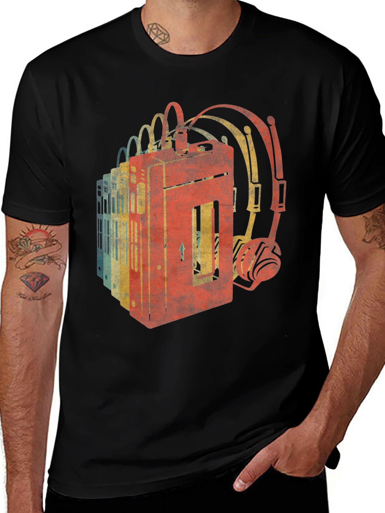 Retro Cassette Tape & Headphone Graphic Tee