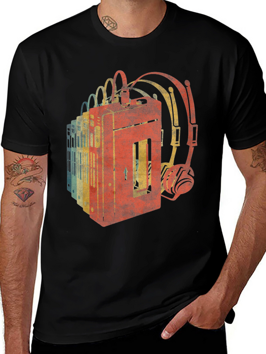 Retro Cassette Tape & Headphone Graphic Tee