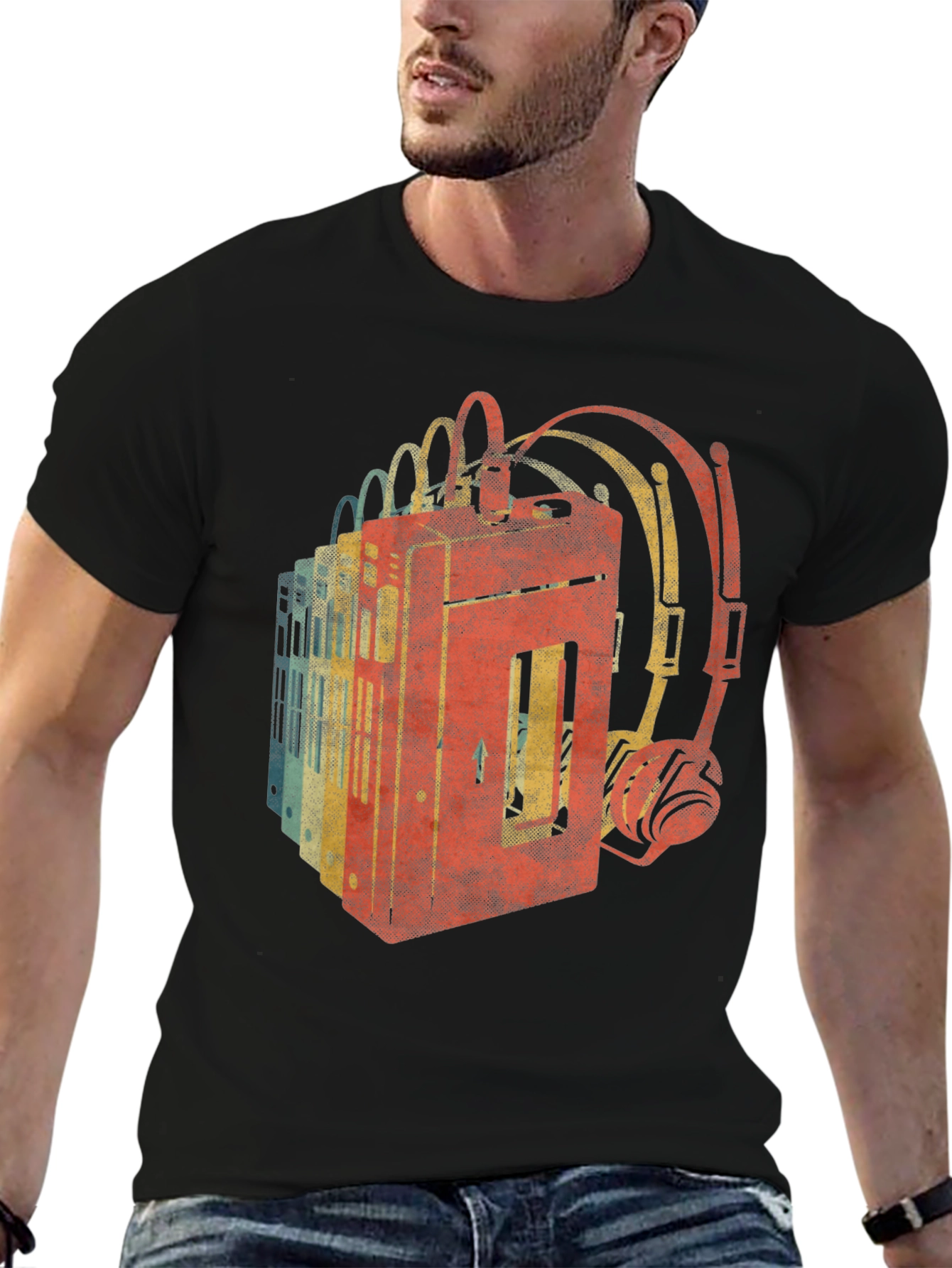 Retro Cassette Tape & Headphone Graphic Tee
