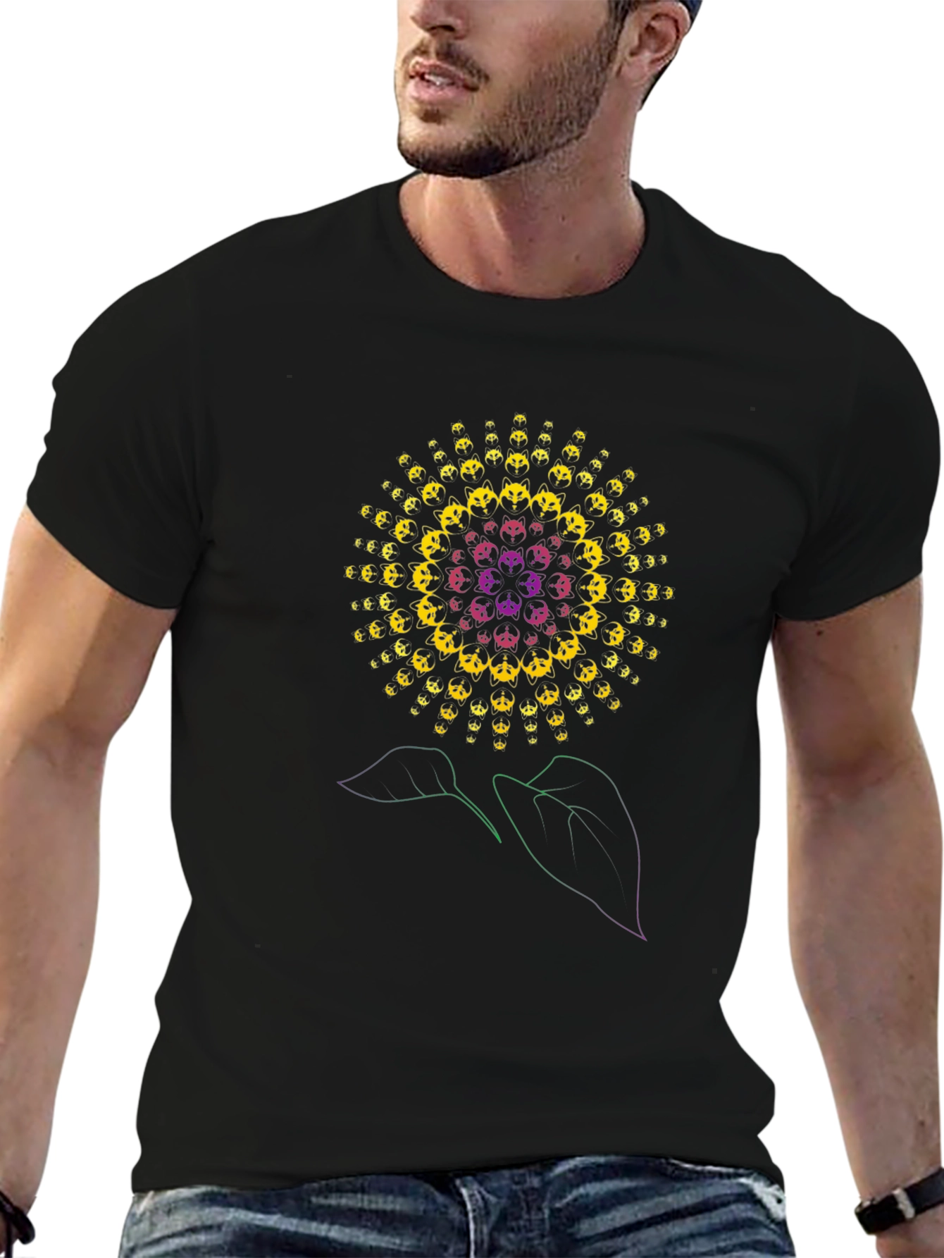 Psychedelic Sunflower Graphic T-Shirt - Black