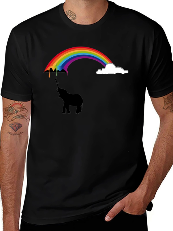 Rainbow Elephant Black T-Shirt Unique Design