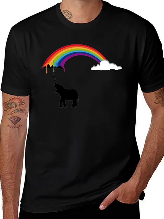 Rainbow Elephant Black T-Shirt Unique Design