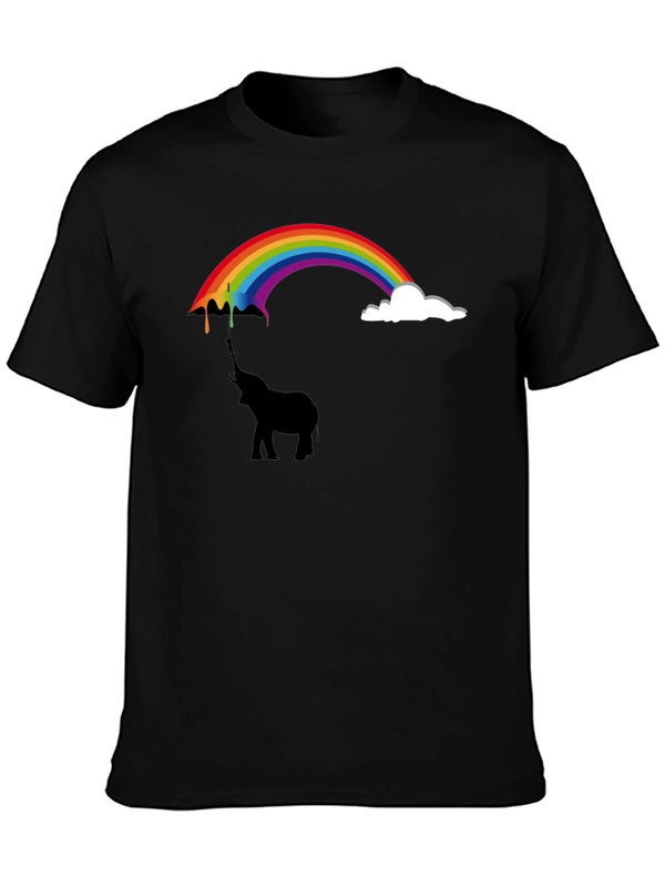Rainbow Elephant Black T-Shirt Unique Design