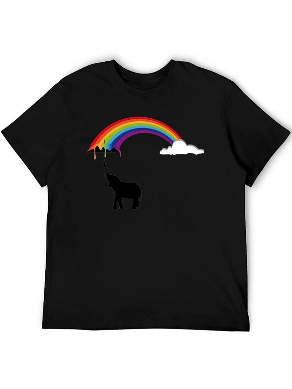 Rainbow Elephant Black T-Shirt Unique Design