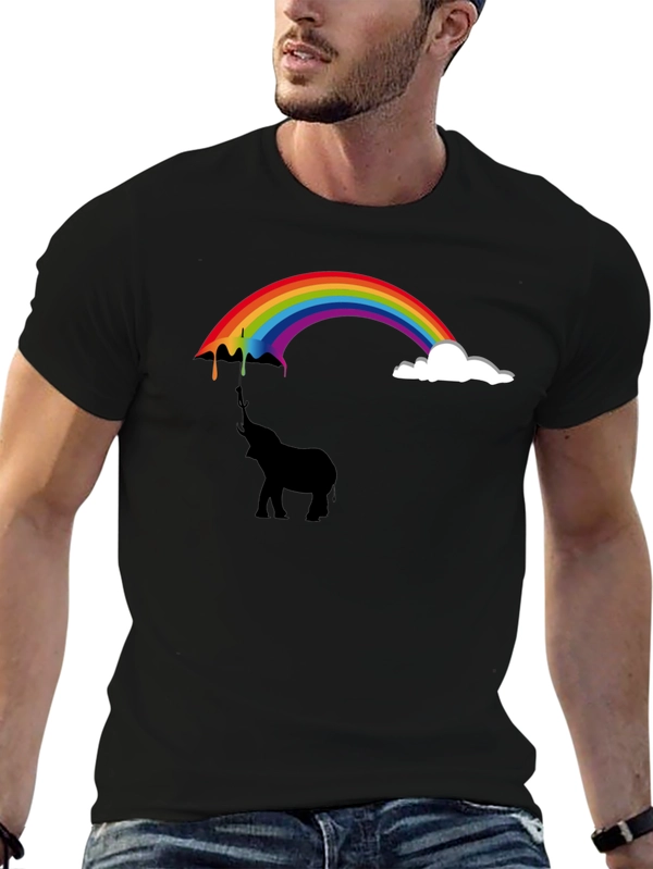 Rainbow Elephant Black T-Shirt Unique Design