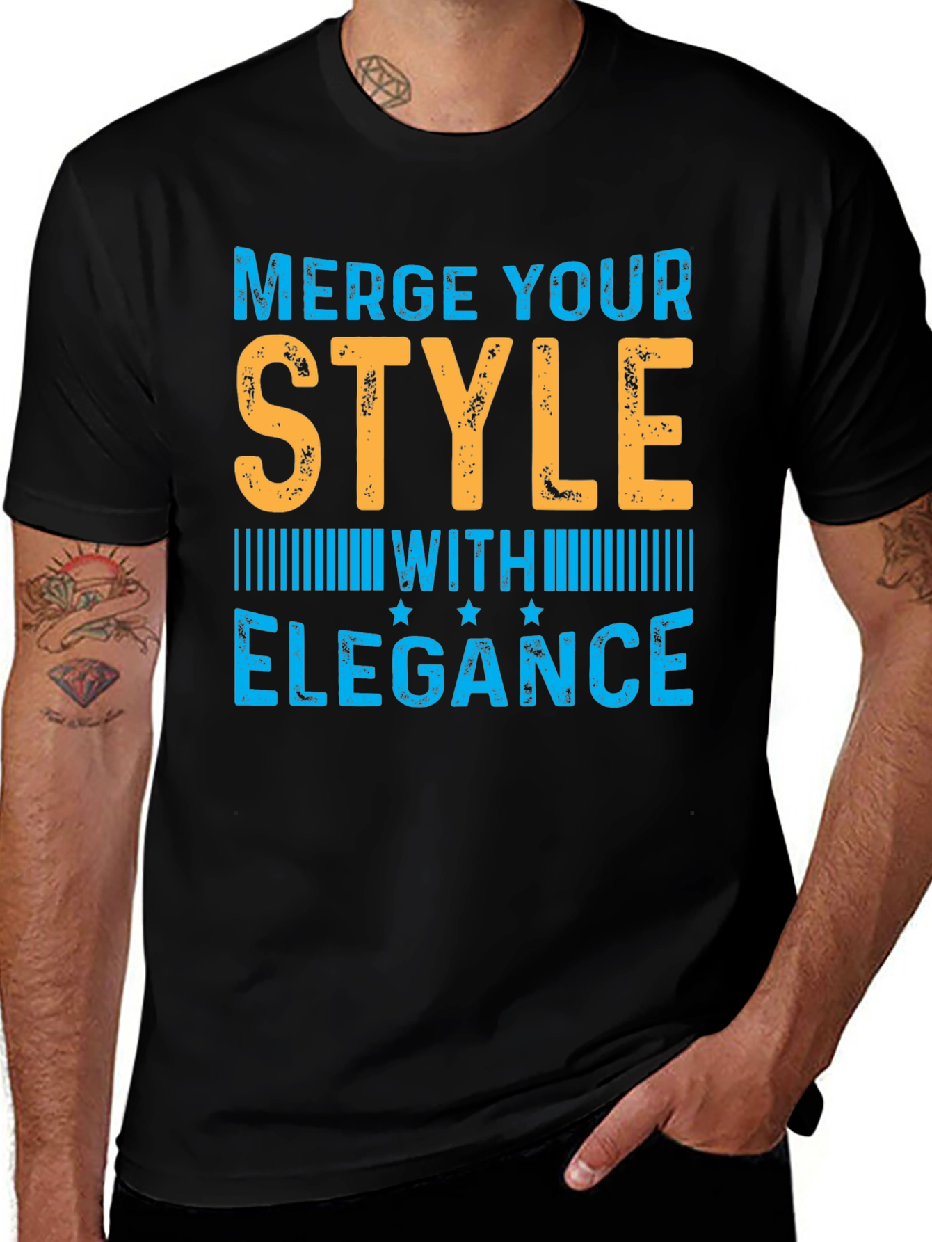 Stylish Merge Elegance Mens Black T-Shirt