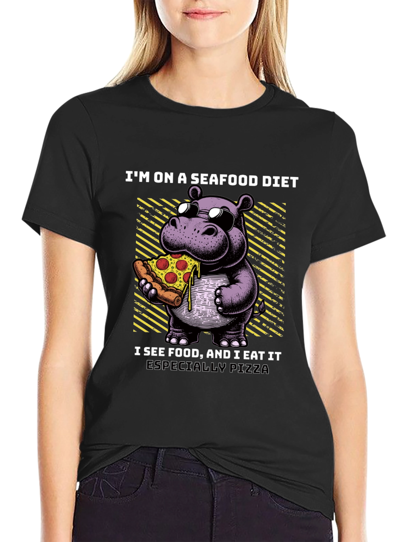 Seafood Diet Hippo Pizza T-Shirt