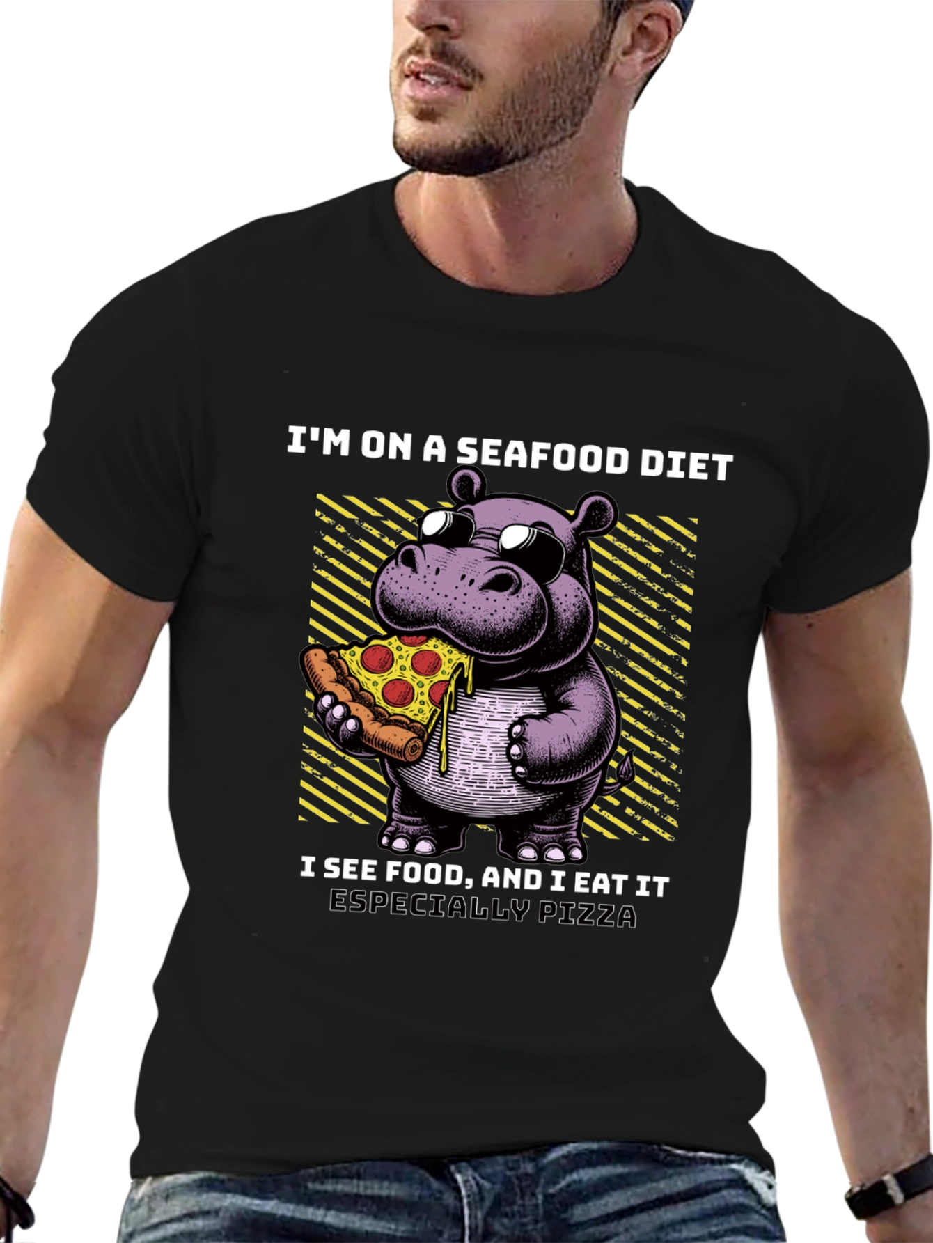 Seafood Diet Hippo Pizza T-Shirt
