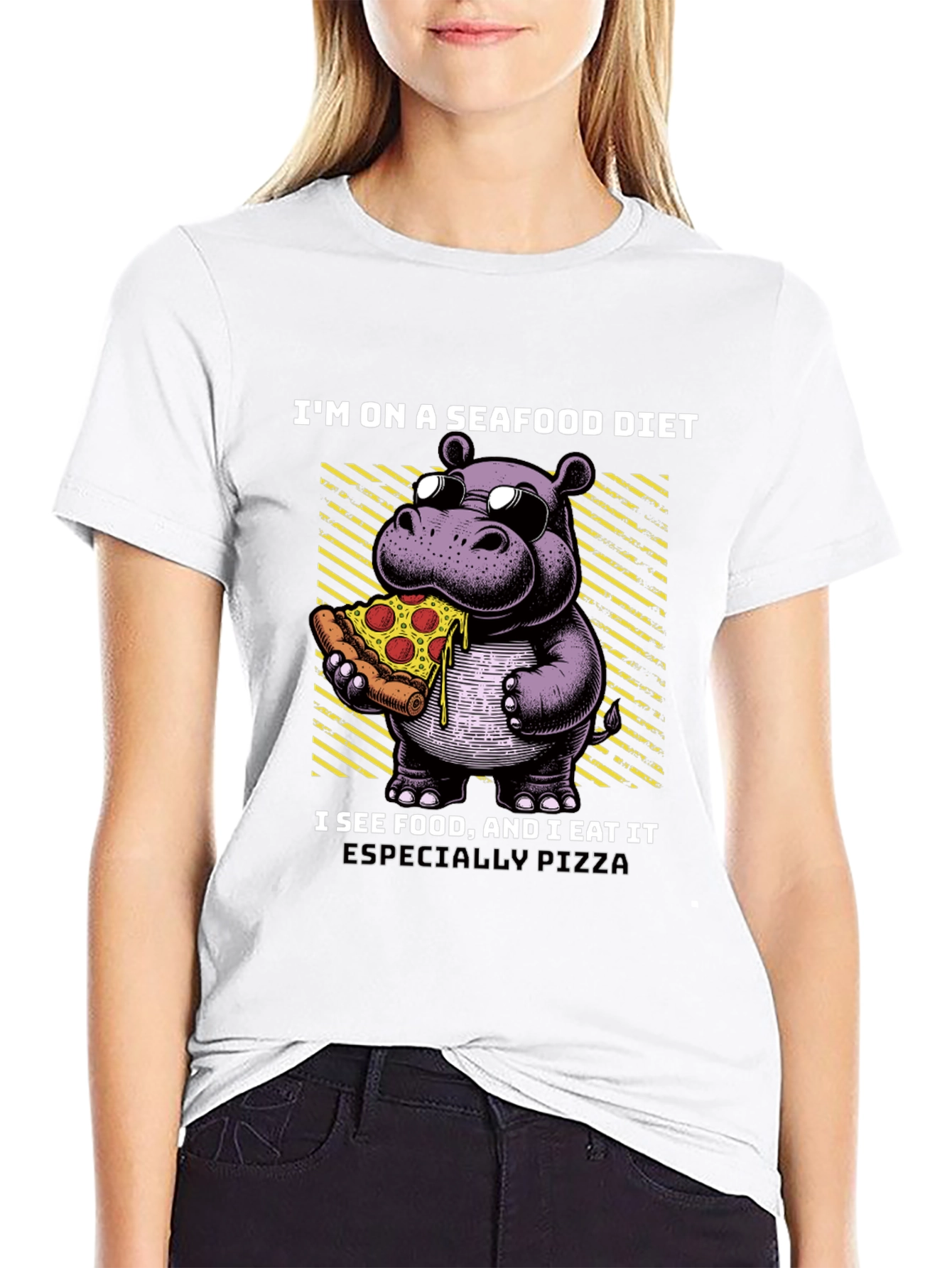 Seafood Diet Hippo Pizza T-Shirt
