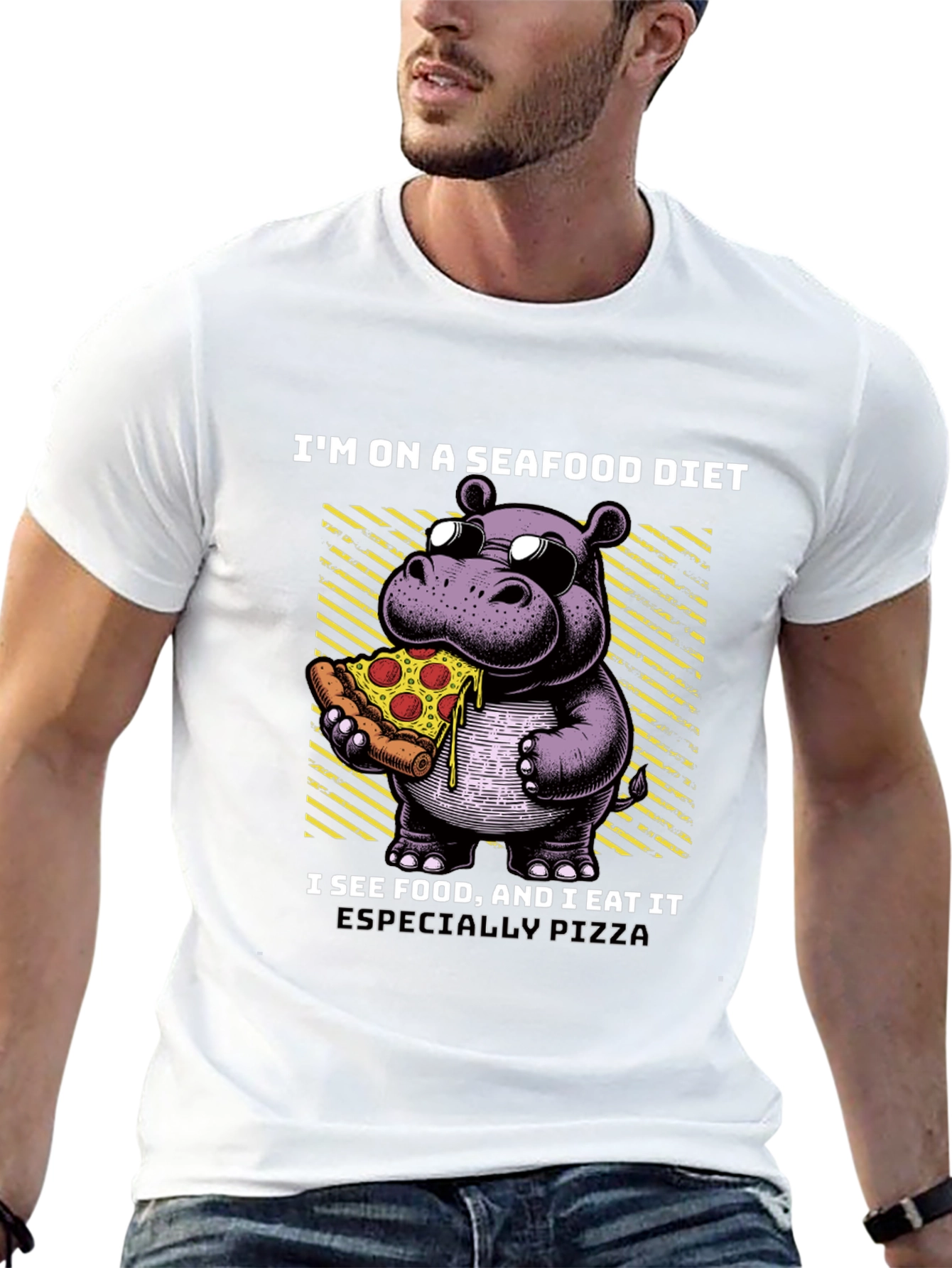 Seafood Diet Hippo Pizza T-Shirt