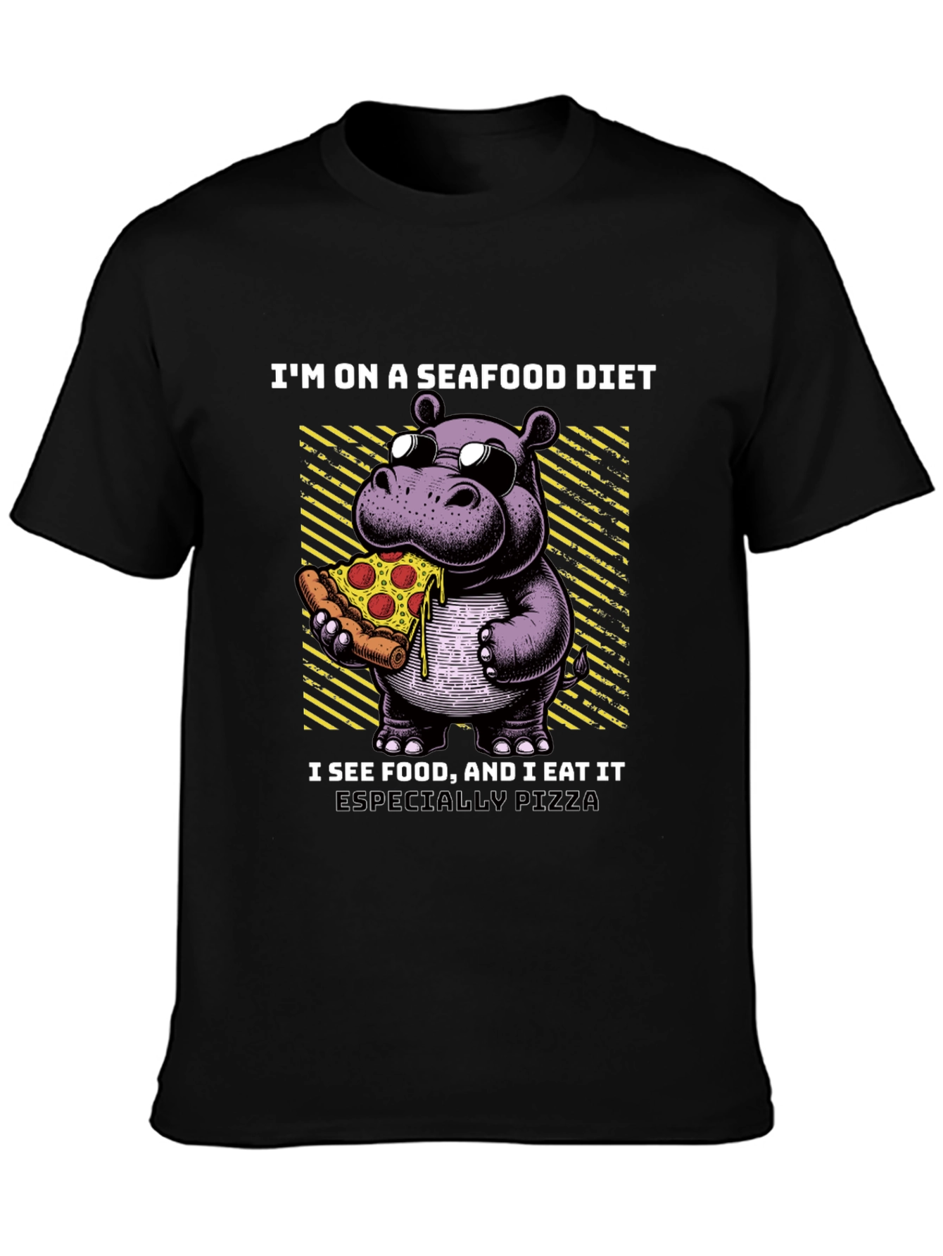 Seafood Diet Hippo Pizza T-Shirt