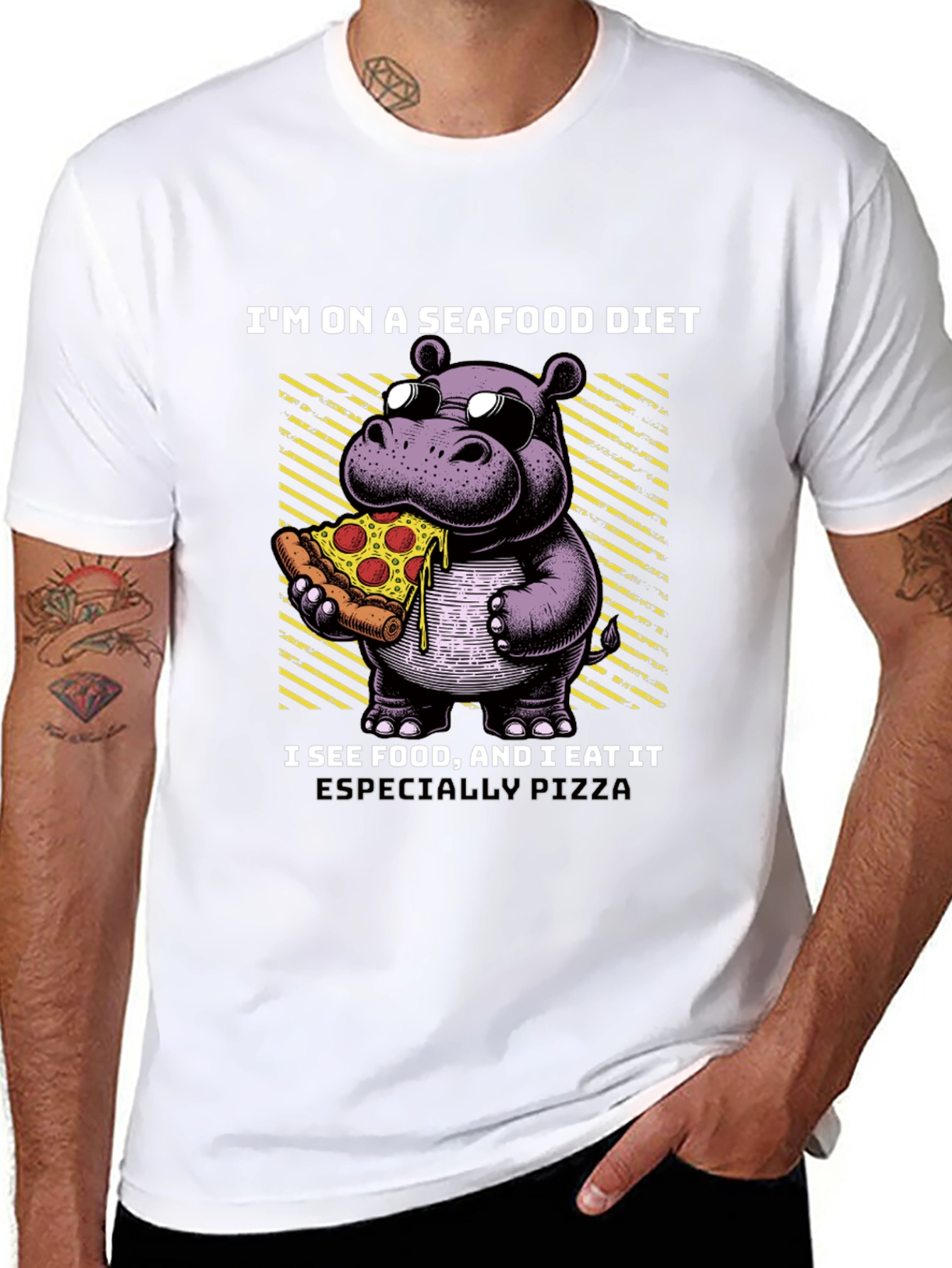 Seafood Diet Hippo Pizza T-Shirt