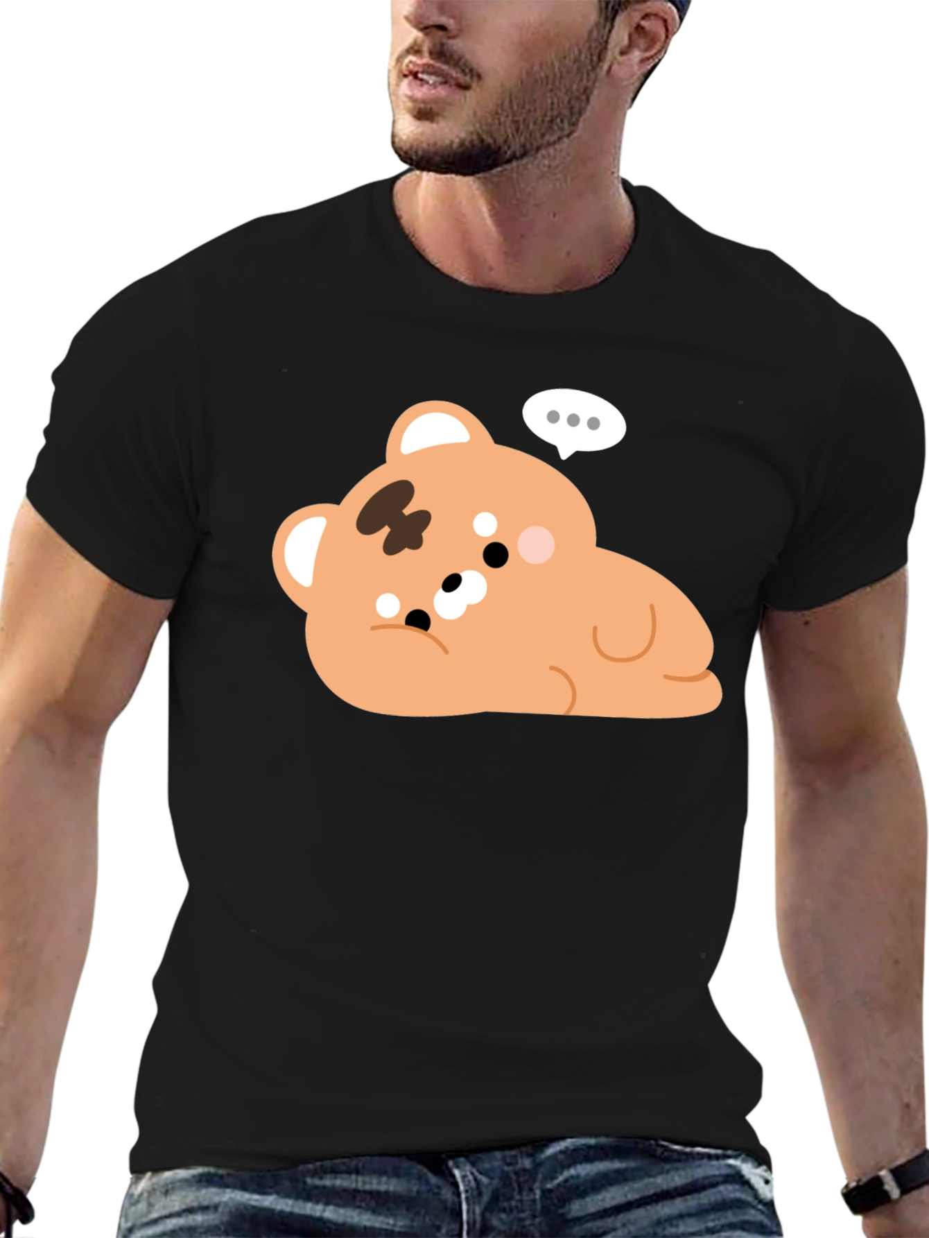 Cute Bear Graphic Black T-Shirt