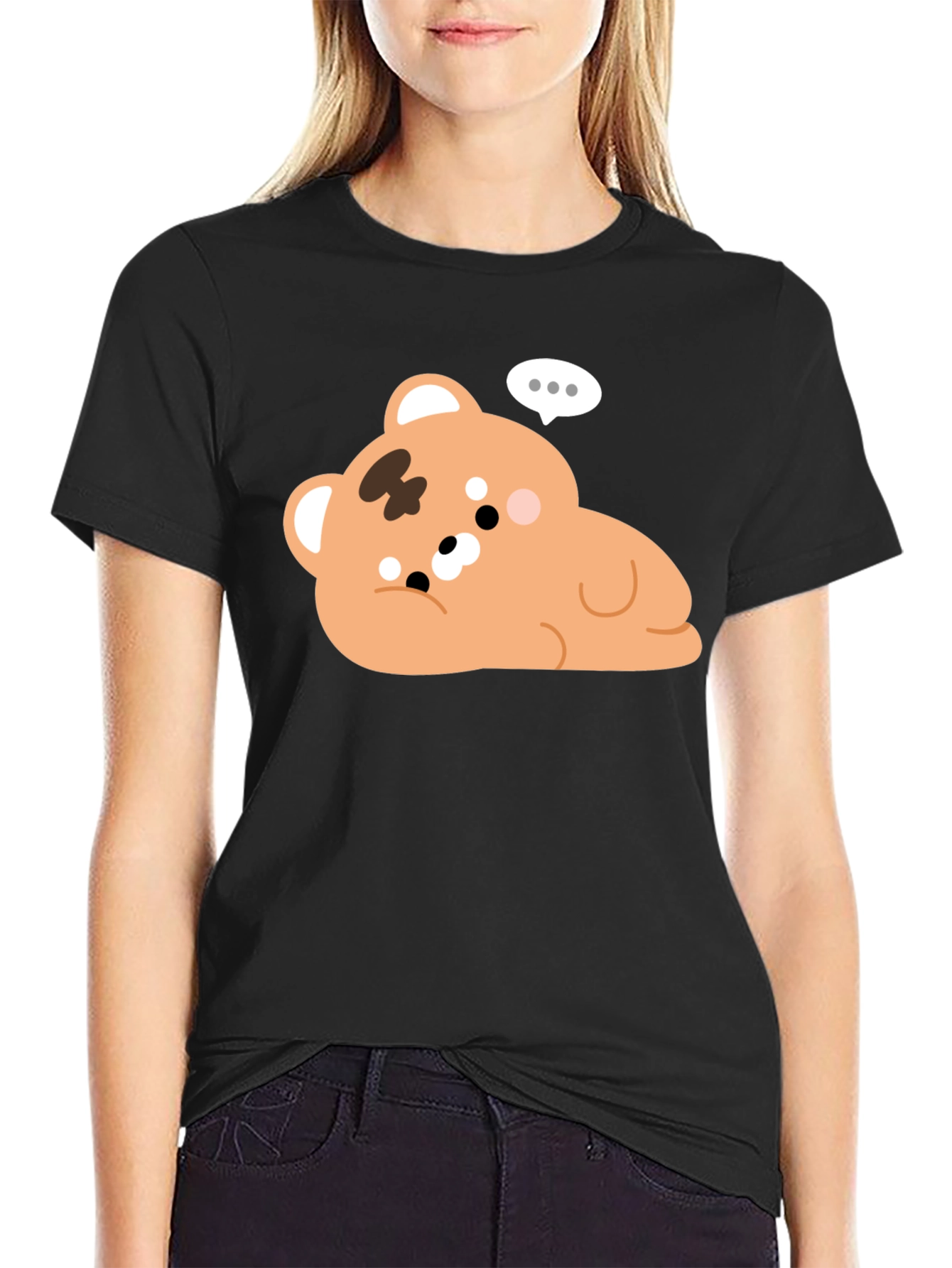 Cute Bear Graphic Black T-Shirt