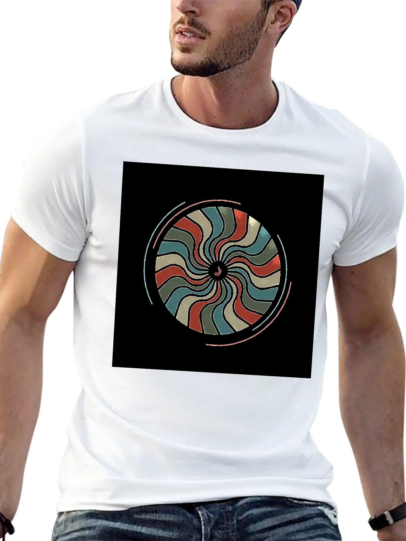 Retro Swirl Graphic Black T-Shirt