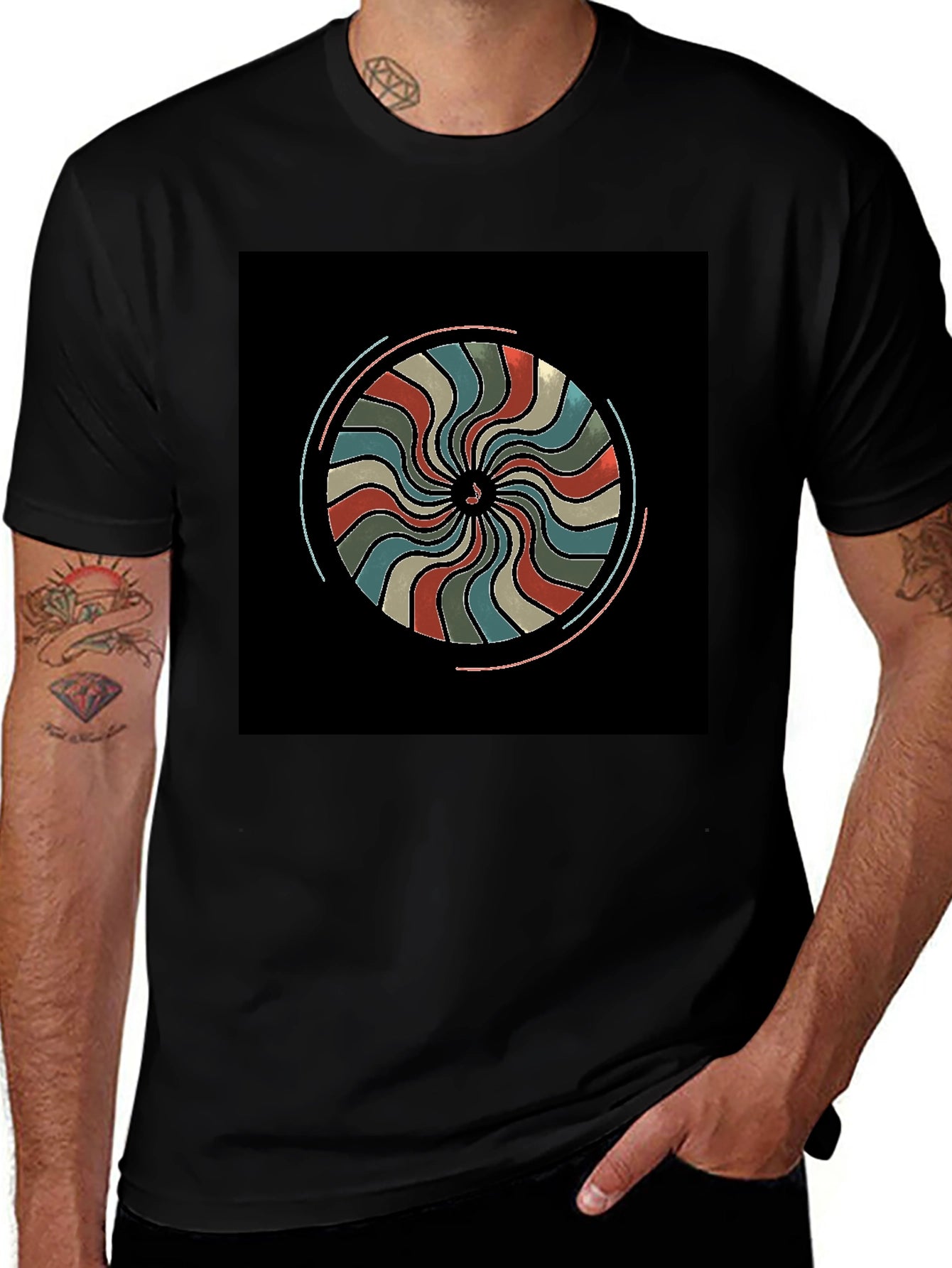 Retro Swirl Graphic Black T-Shirt