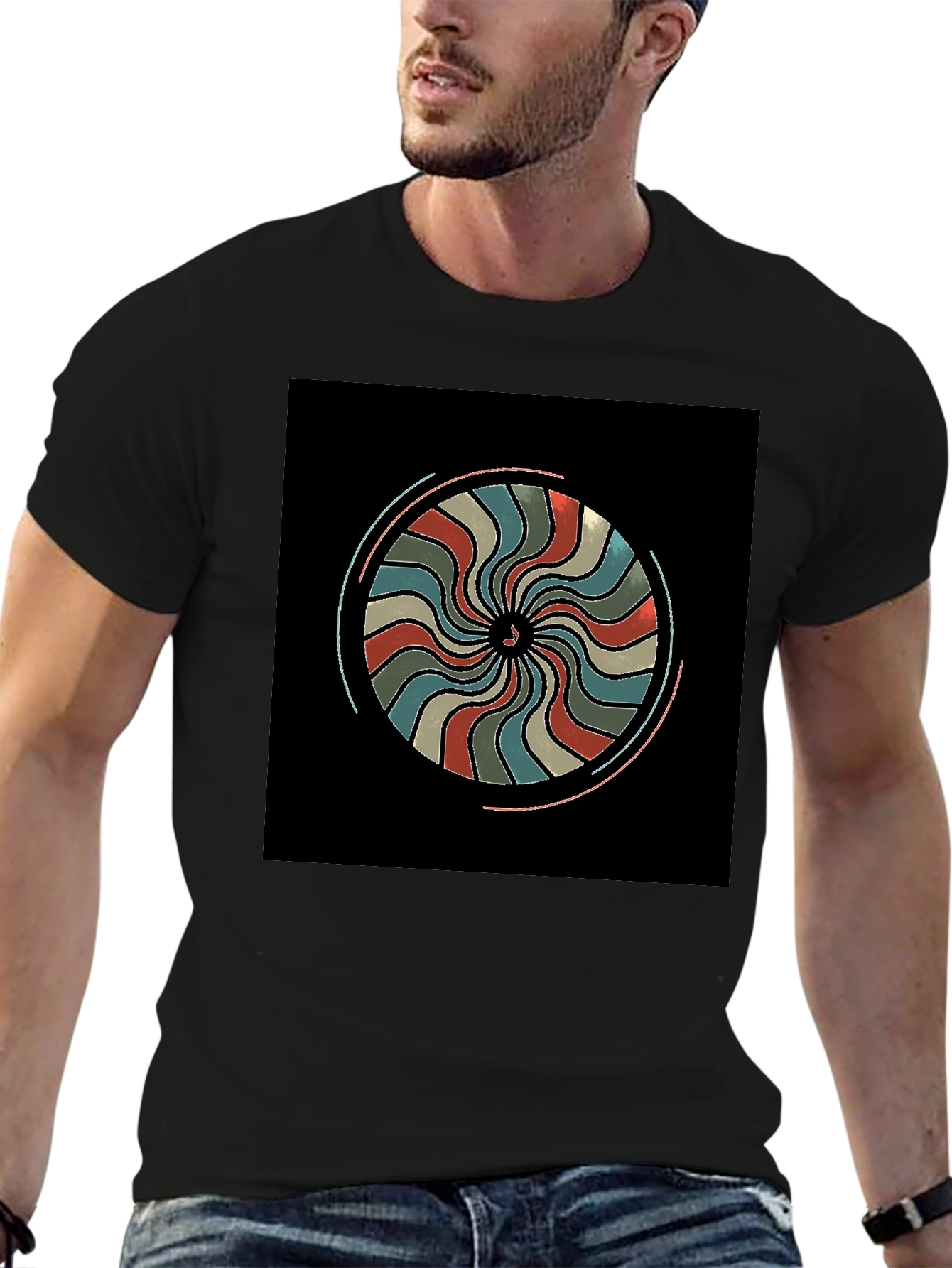 Retro Swirl Graphic Black T-Shirt