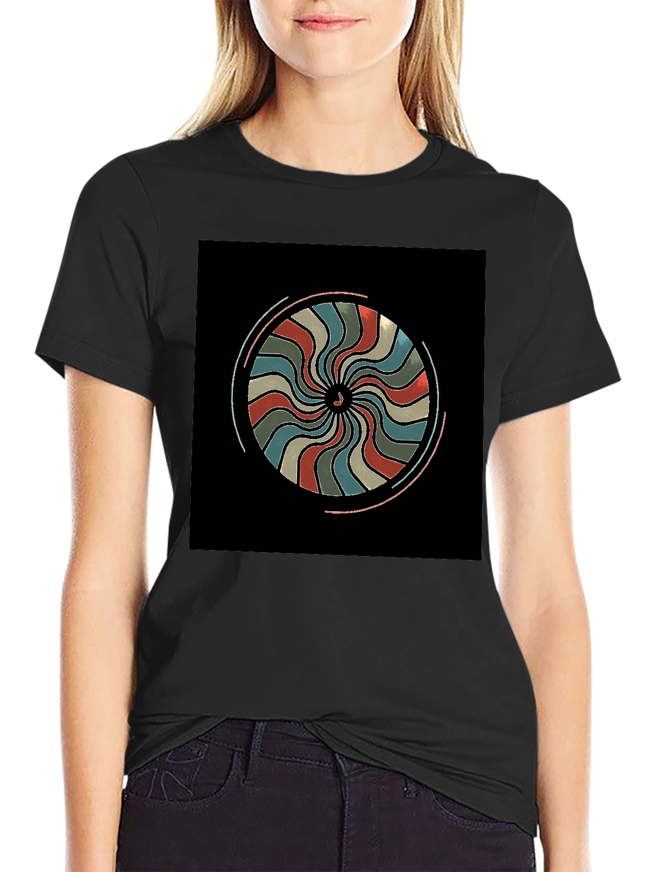 Retro Swirl Graphic Black T-Shirt