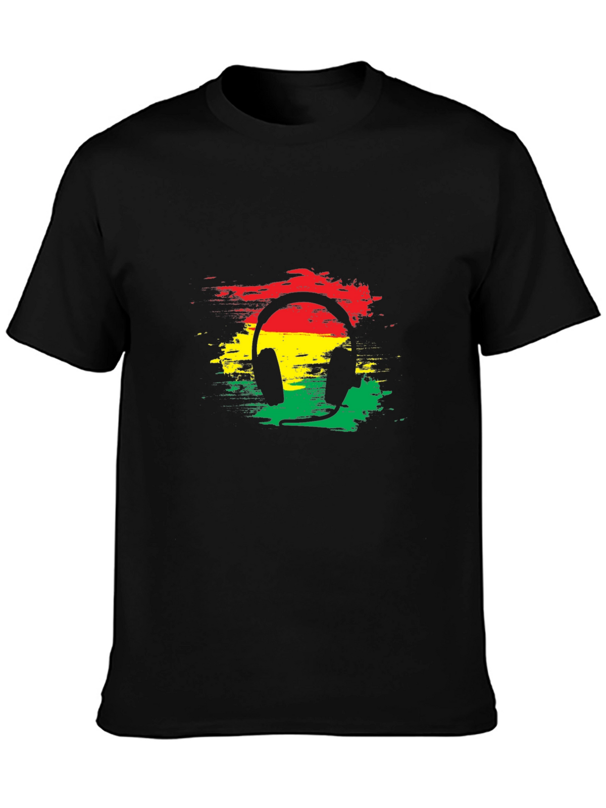 Rasta Headphone Graphic Tee - Black Cotton Blend