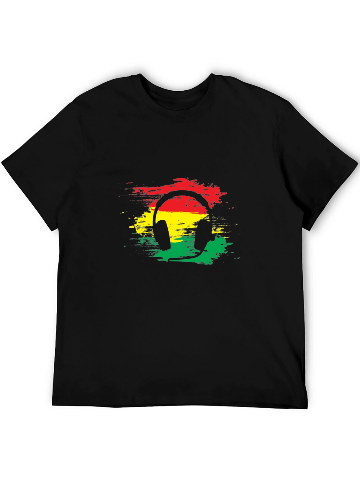 Rasta Headphone Graphic Tee - Black Cotton Blend