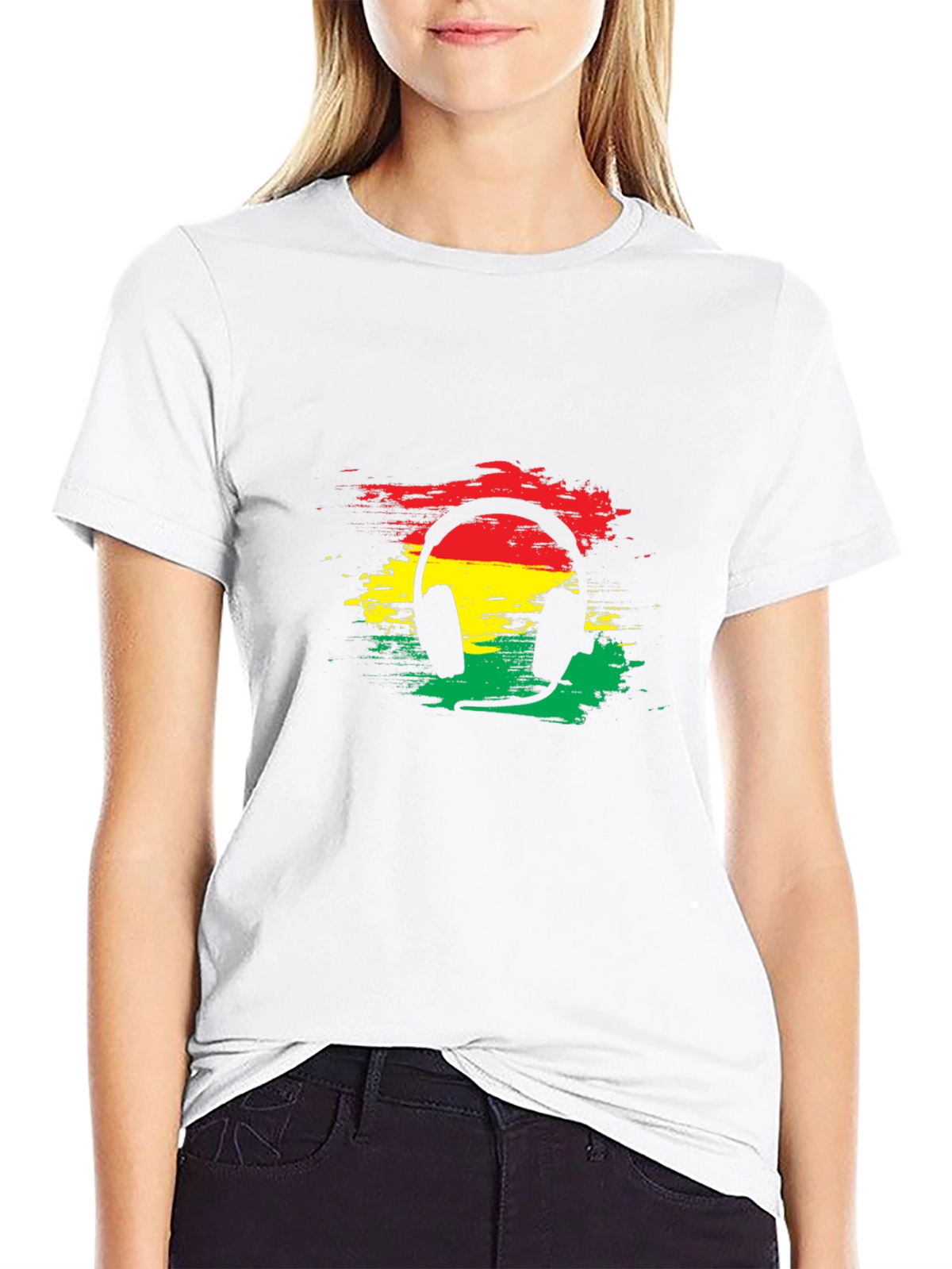 Rasta Headphone Graphic Tee - Black Cotton Blend