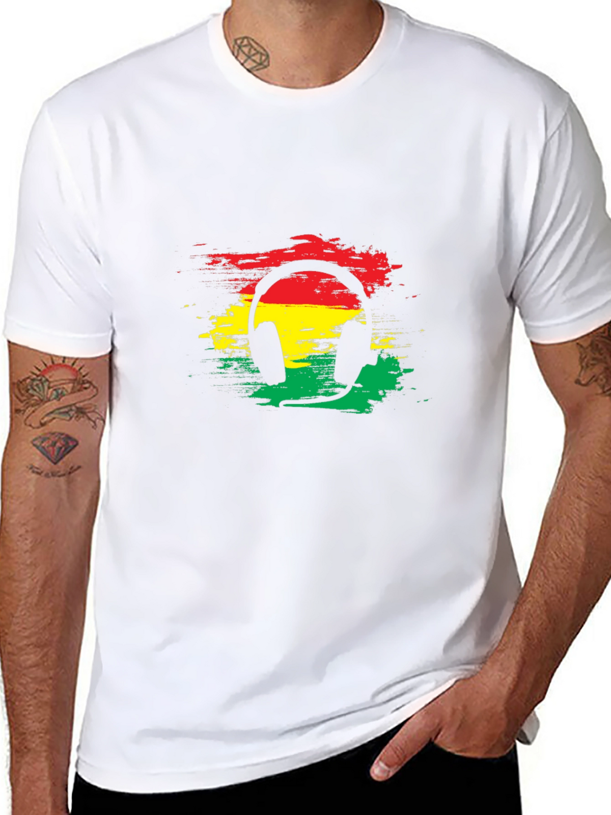 Rasta Headphone Graphic Tee - Black Cotton Blend