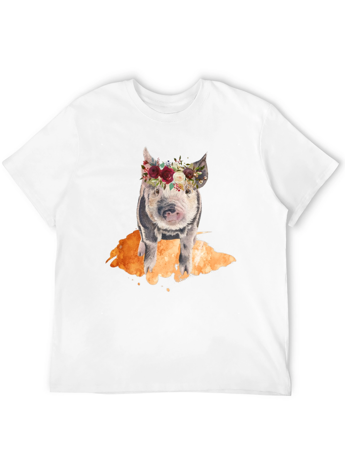 Floral Crown Pig Black T-Shirt