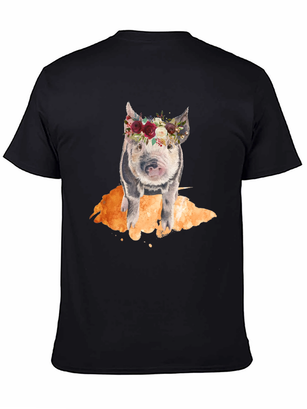 Floral Crown Pig Black T-Shirt