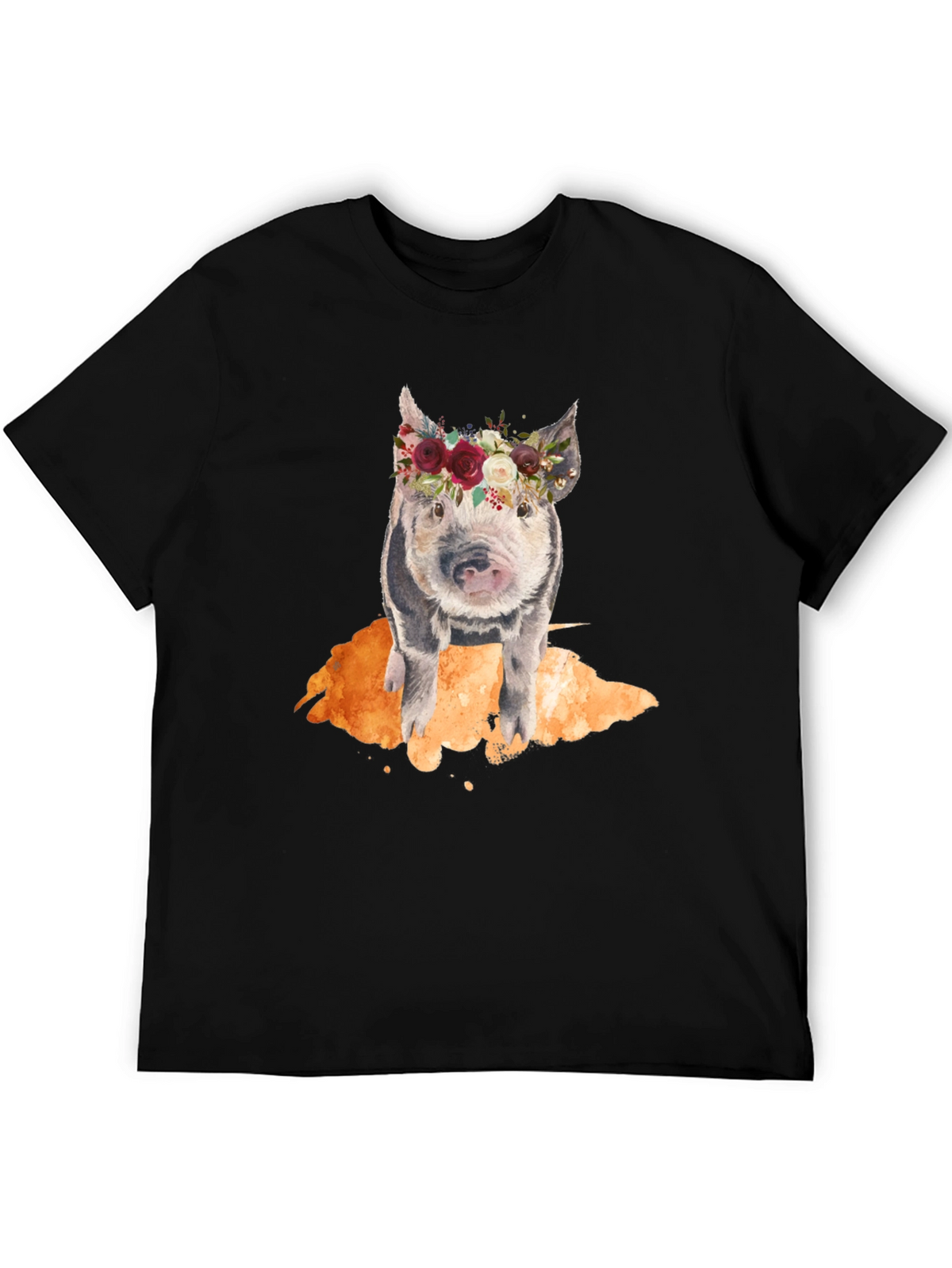 Floral Crown Pig Black T-Shirt