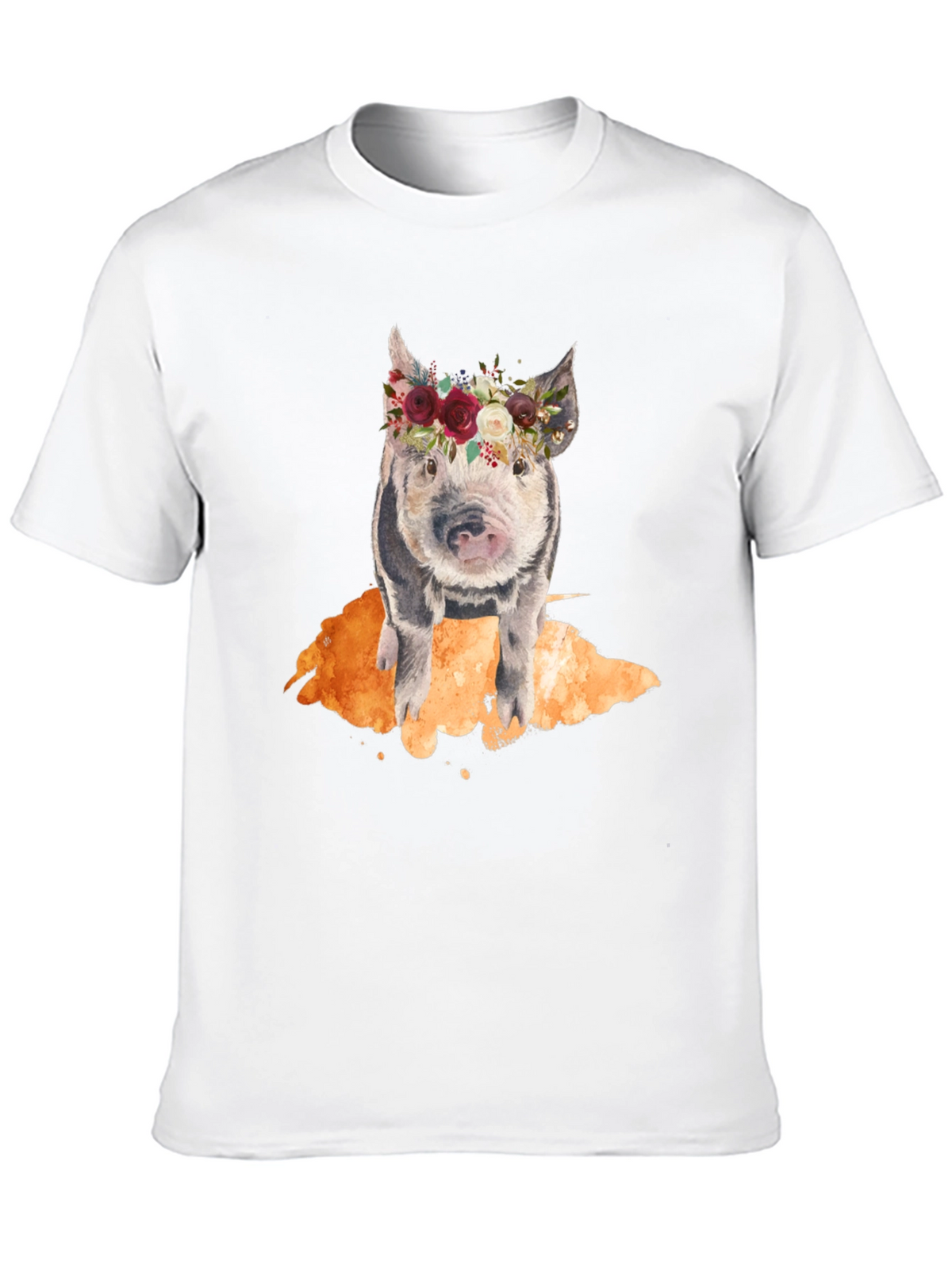 Floral Crown Pig Black T-Shirt